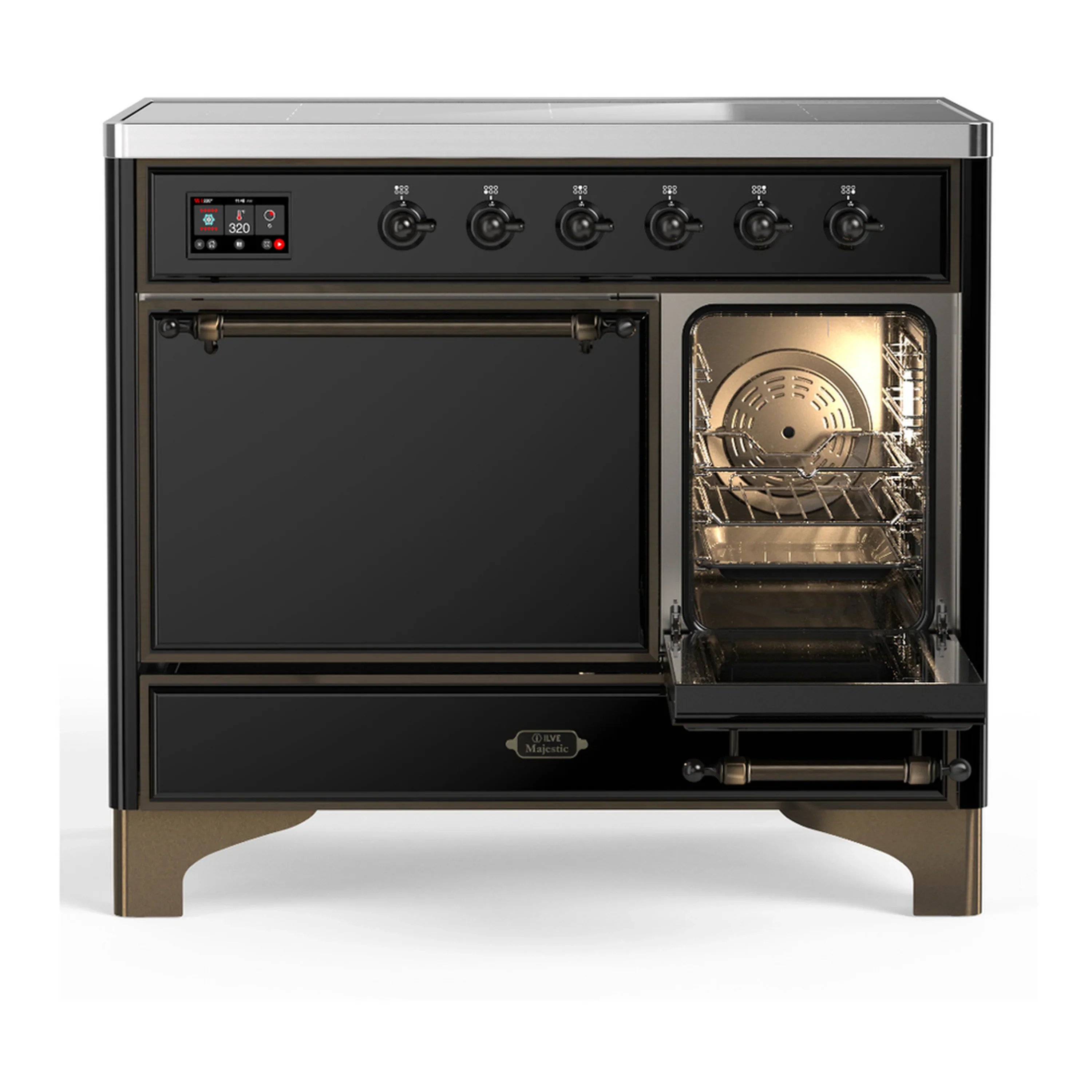 ILVE Majestic III 40-Inch Induction Range with 6 Induction Elements and Solid Door Electric Oven in Glossy Black with Burnished Trim (UMDIB40QNR3BKB) - Image 4