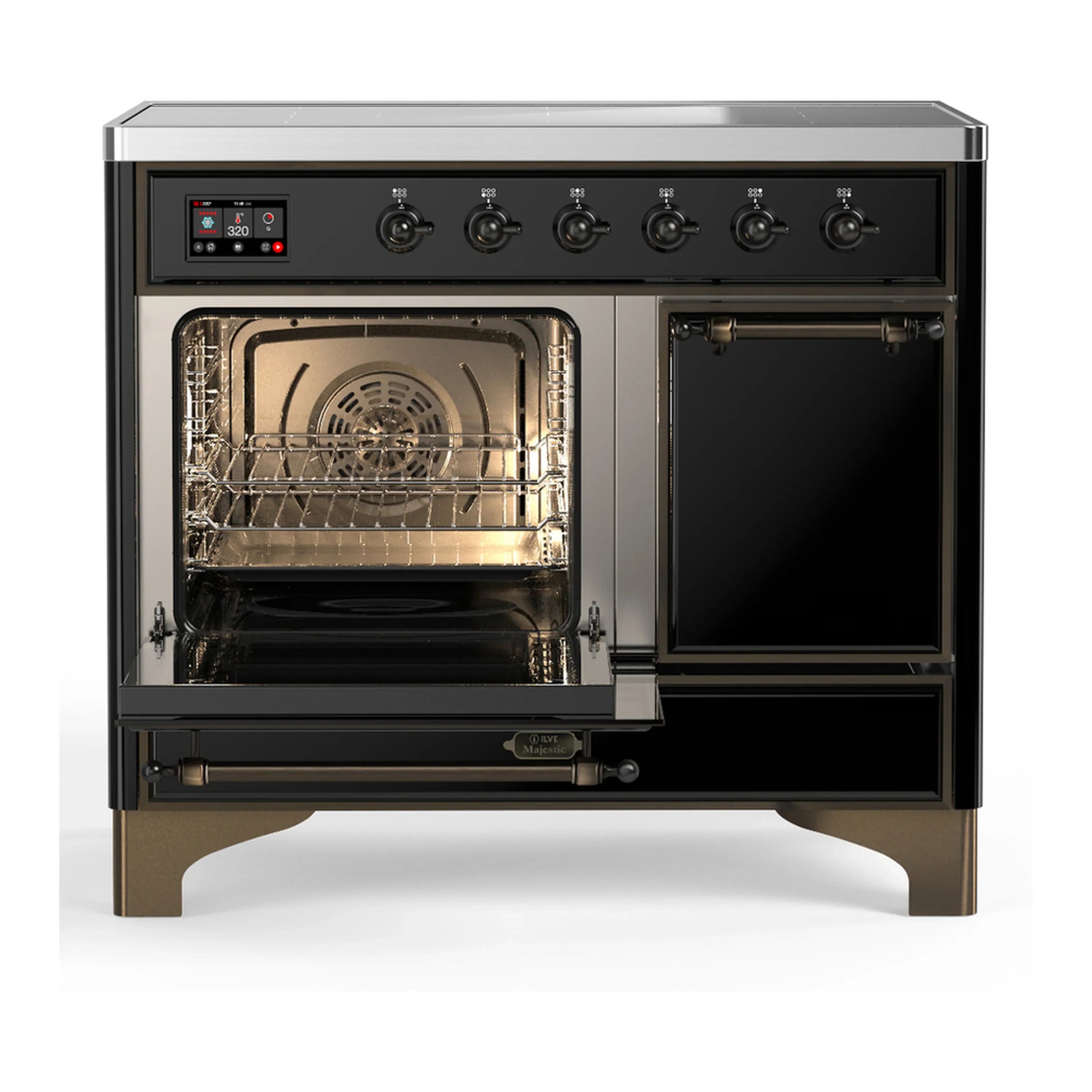 ILVE Majestic III 40-Inch Induction Range with 6 Induction Elements and Solid Door Electric Oven in Glossy Black with Burnished Trim (UMDIB40QNR3BKB) - Image 5
