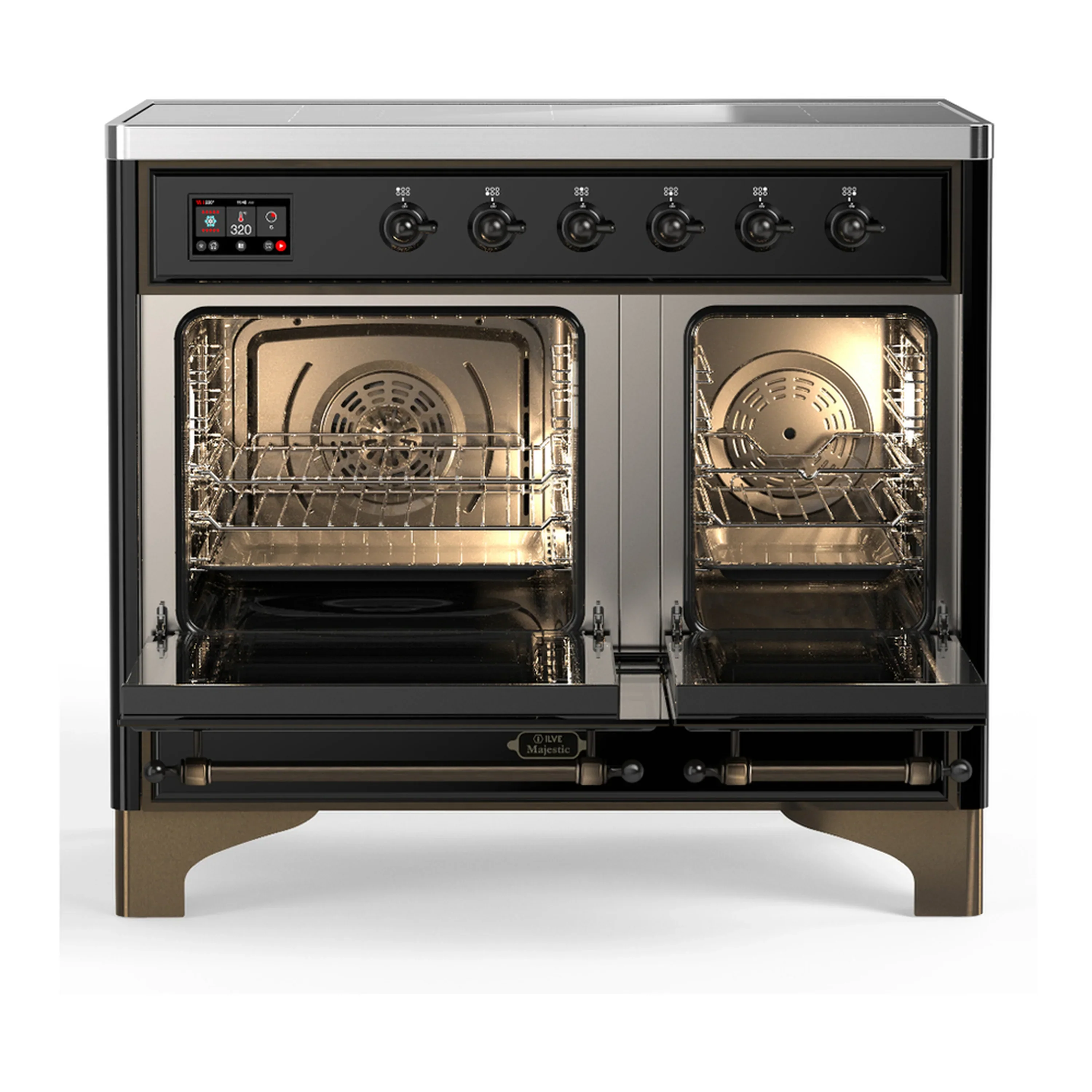 ILVE Majestic III 40-Inch Induction Range with 6 Induction Elements and Solid Door Electric Oven in Glossy Black with Burnished Trim (UMDIB40QNR3BKB) - Image 6