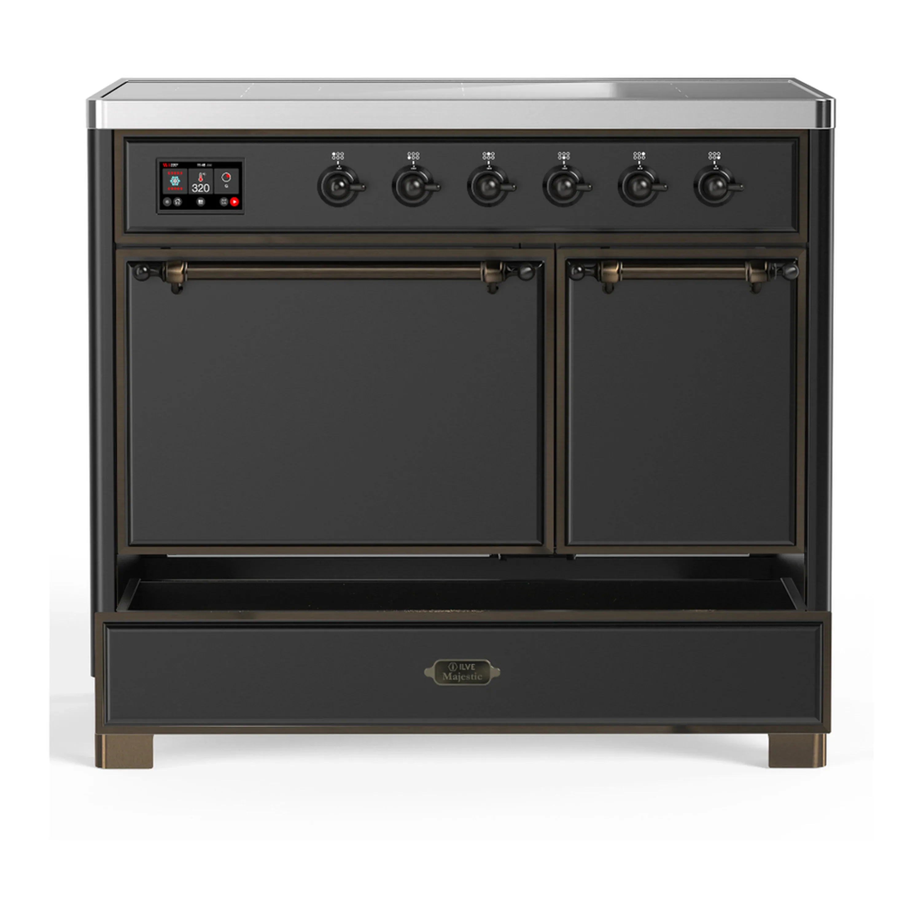 ILVE Majestic III 40-Inch Induction Range with 6 Induction Elements and Solid Door Electric Oven in Matte Graphite with Burnished Trim (UMDIB40QNR3MGB) - Image 3