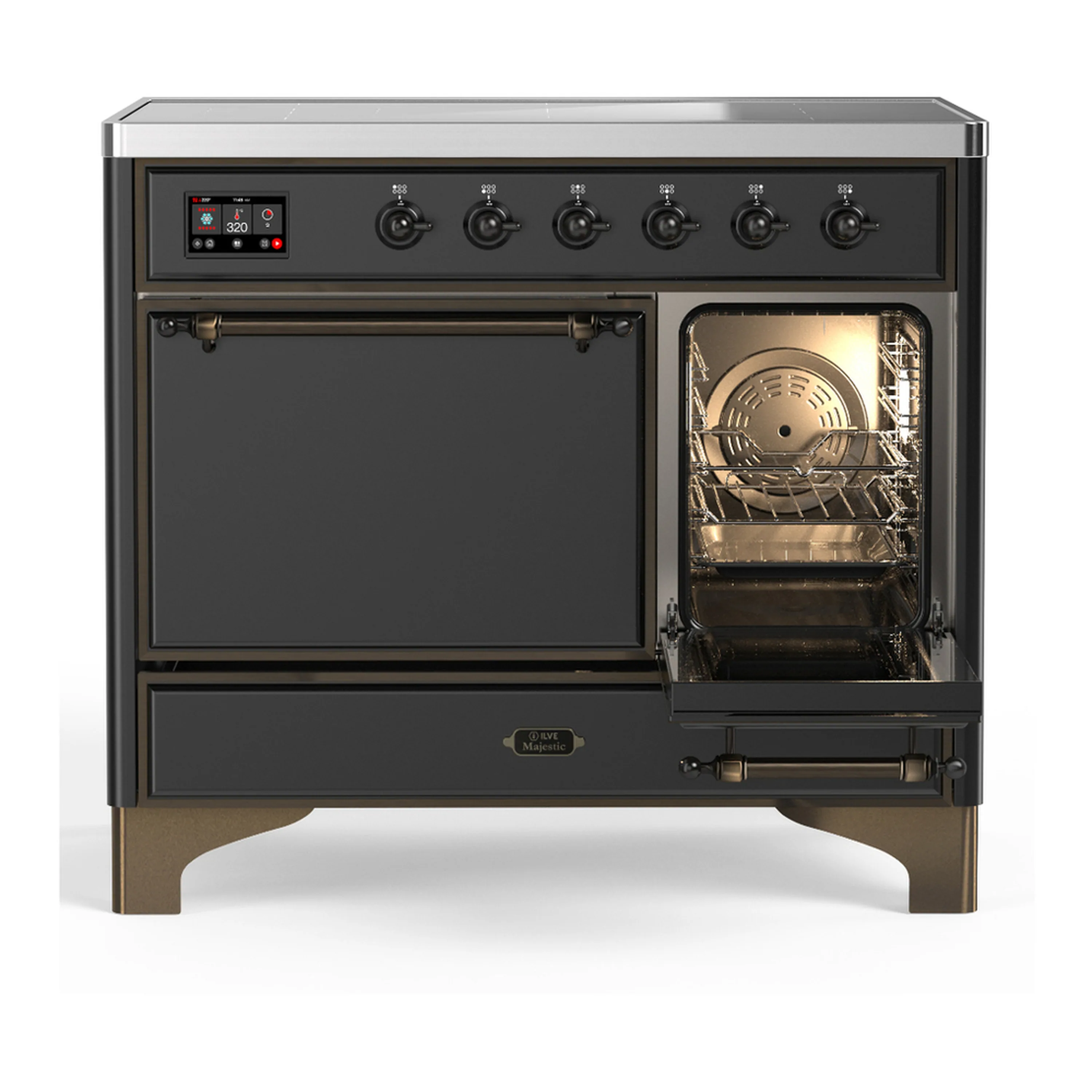 ILVE Majestic III 40-Inch Induction Range with 6 Induction Elements and Solid Door Electric Oven in Matte Graphite with Burnished Trim (UMDIB40QNR3MGB) - Image 4