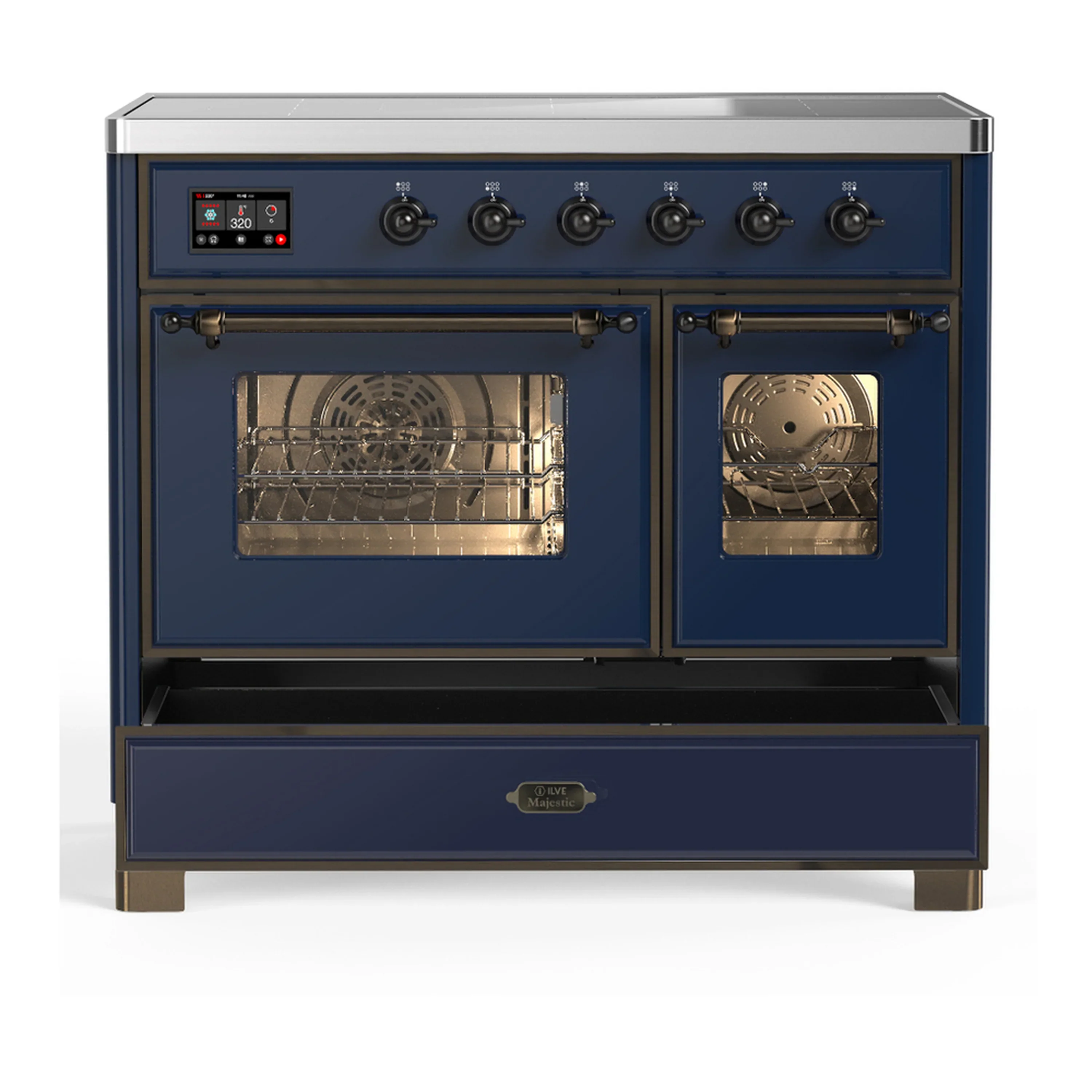 ILVE Majestic III 40-Inch Induction Range with 6 Induction Elements and Triple Glass Door Electric Oven in Mightnight Blue with Burnished Trim (UMDIB40NR3MBB) - Image 3