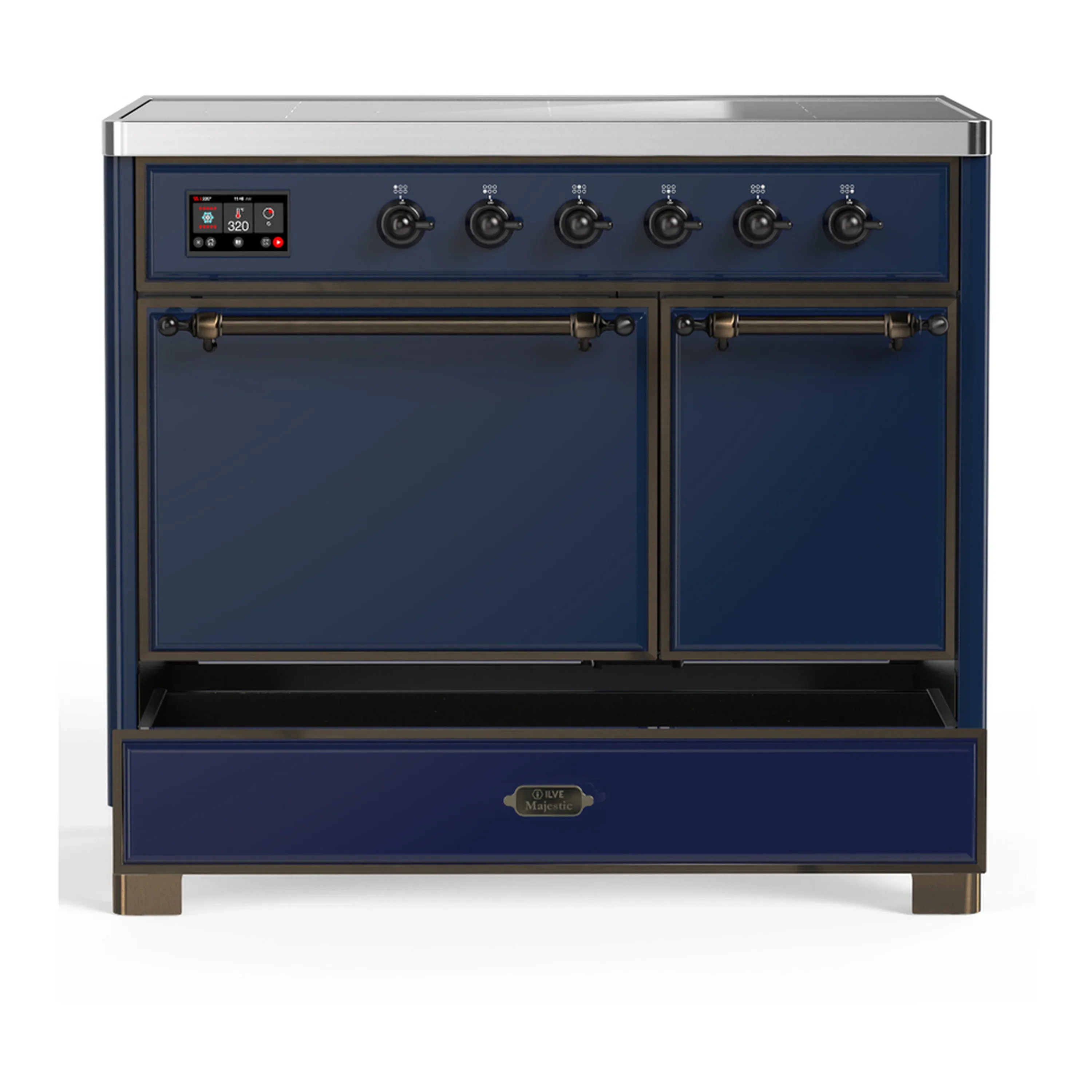 ILVE Majestic III 40-Inch Induction Range with 6 Induction Elements and Solid Door Electric Oven in Mightnight Blue with Burnished Trim (UMDIB40QNR3MBB) - Image 3