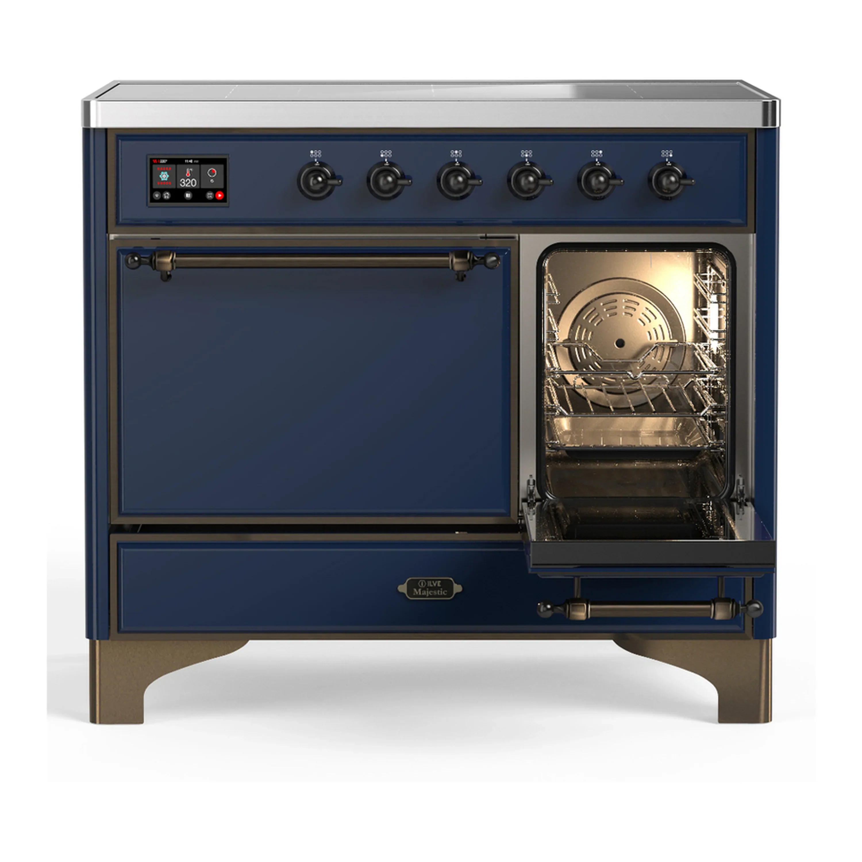 ILVE Majestic III 40-Inch Induction Range with 6 Induction Elements and Solid Door Electric Oven in Mightnight Blue with Burnished Trim (UMDIB40QNR3MBB) - Image 4