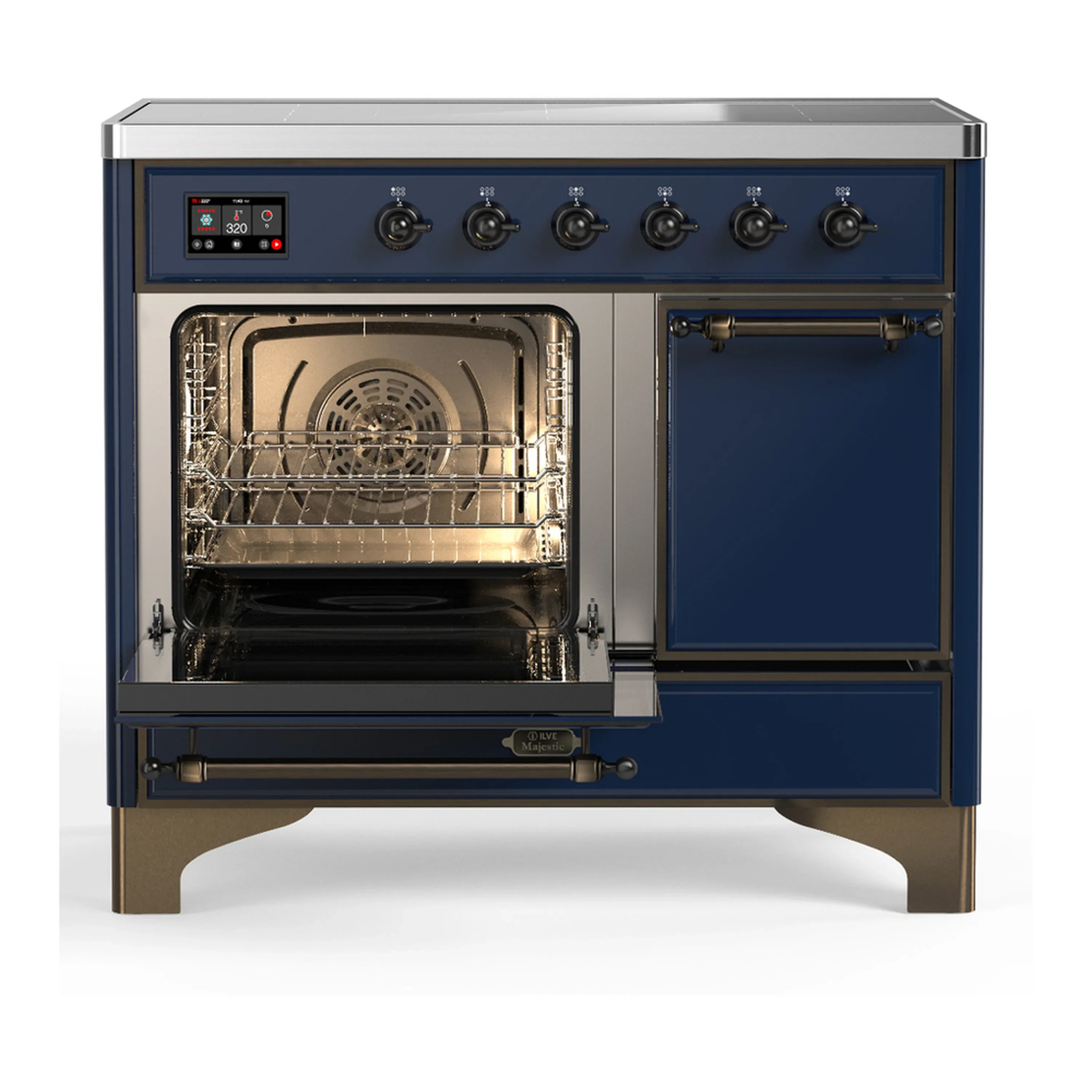 ILVE Majestic III 40-Inch Induction Range with 6 Induction Elements and Solid Door Electric Oven in Mightnight Blue with Burnished Trim (UMDIB40QNR3MBB) - Image 5