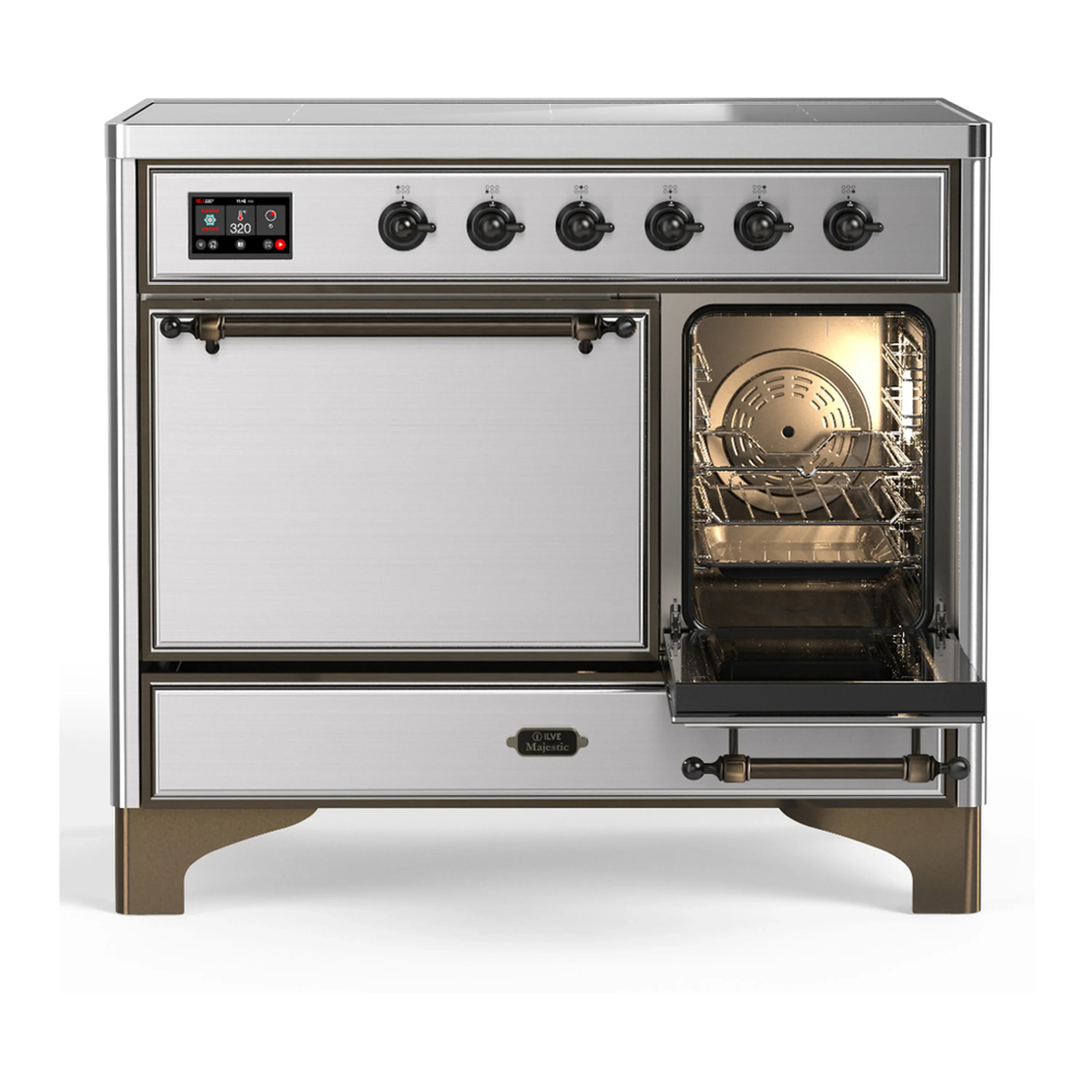 ILVE Majestic III 40-Inch Induction Range with 6 Induction Elements and Solid Door Electric Oven in Stainless Steel with Burnished Trim (UMDIB40QNR3SSB) - Image 4