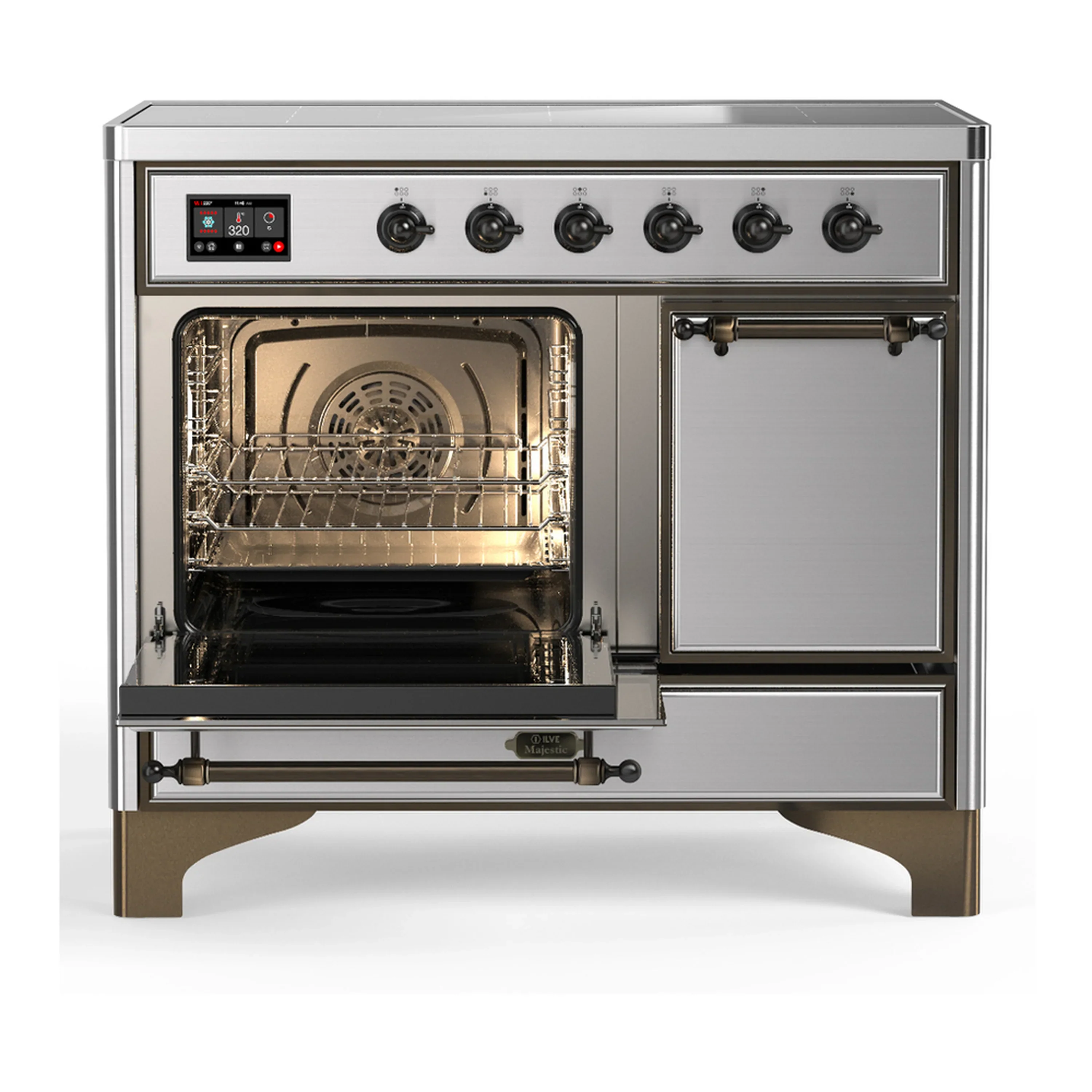 ILVE Majestic III 40-Inch Induction Range with 6 Induction Elements and Solid Door Electric Oven in Stainless Steel with Burnished Trim (UMDIB40QNR3SSB) - Image 5