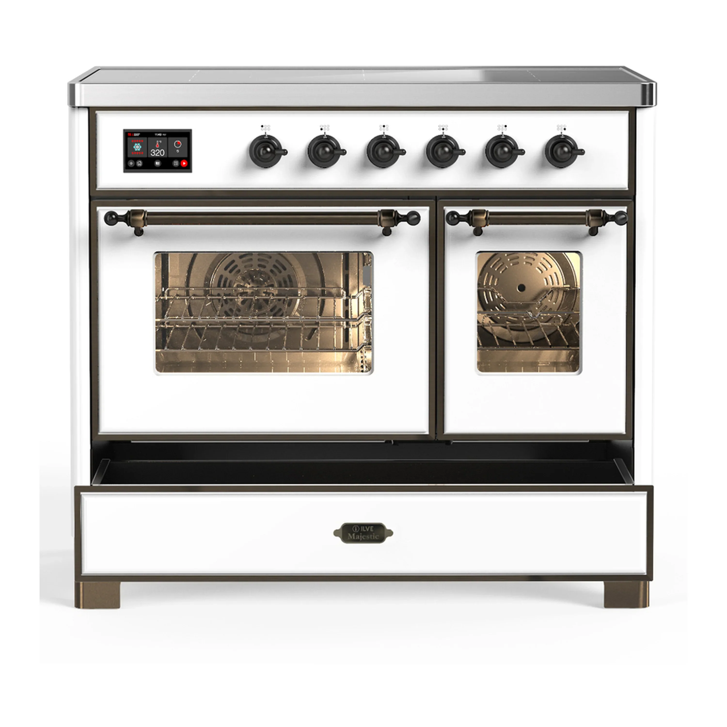 ILVE Majestic III 40-Inch Induction Range with 6 Induction Elements and Triple Glass Door Electric Oven in White with Burnished Trim (UMDIB40NR3WHB) - Image 3