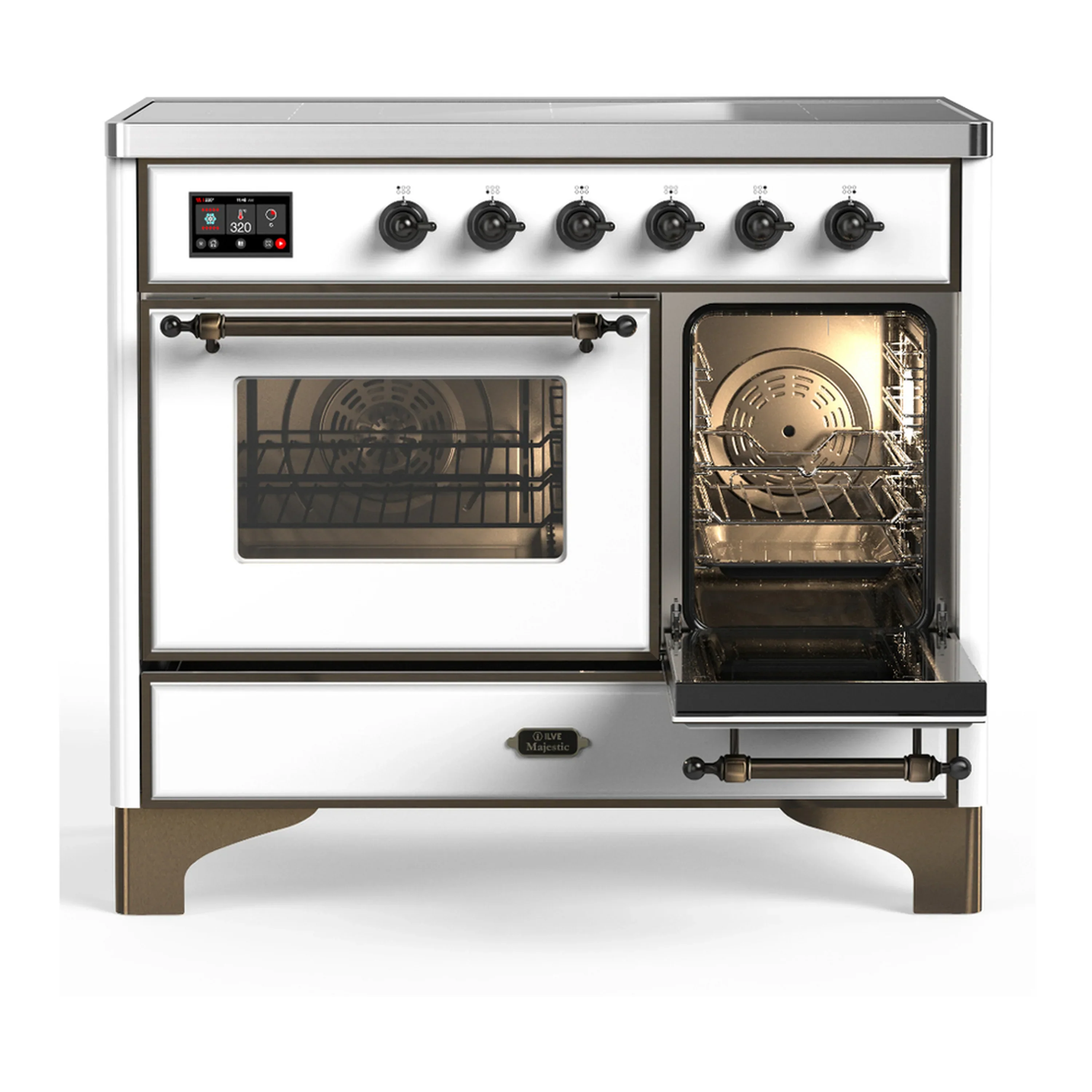 ILVE Majestic III 40-Inch Induction Range with 6 Induction Elements and Triple Glass Door Electric Oven in White with Burnished Trim (UMDIB40NR3WHB) - Image 4