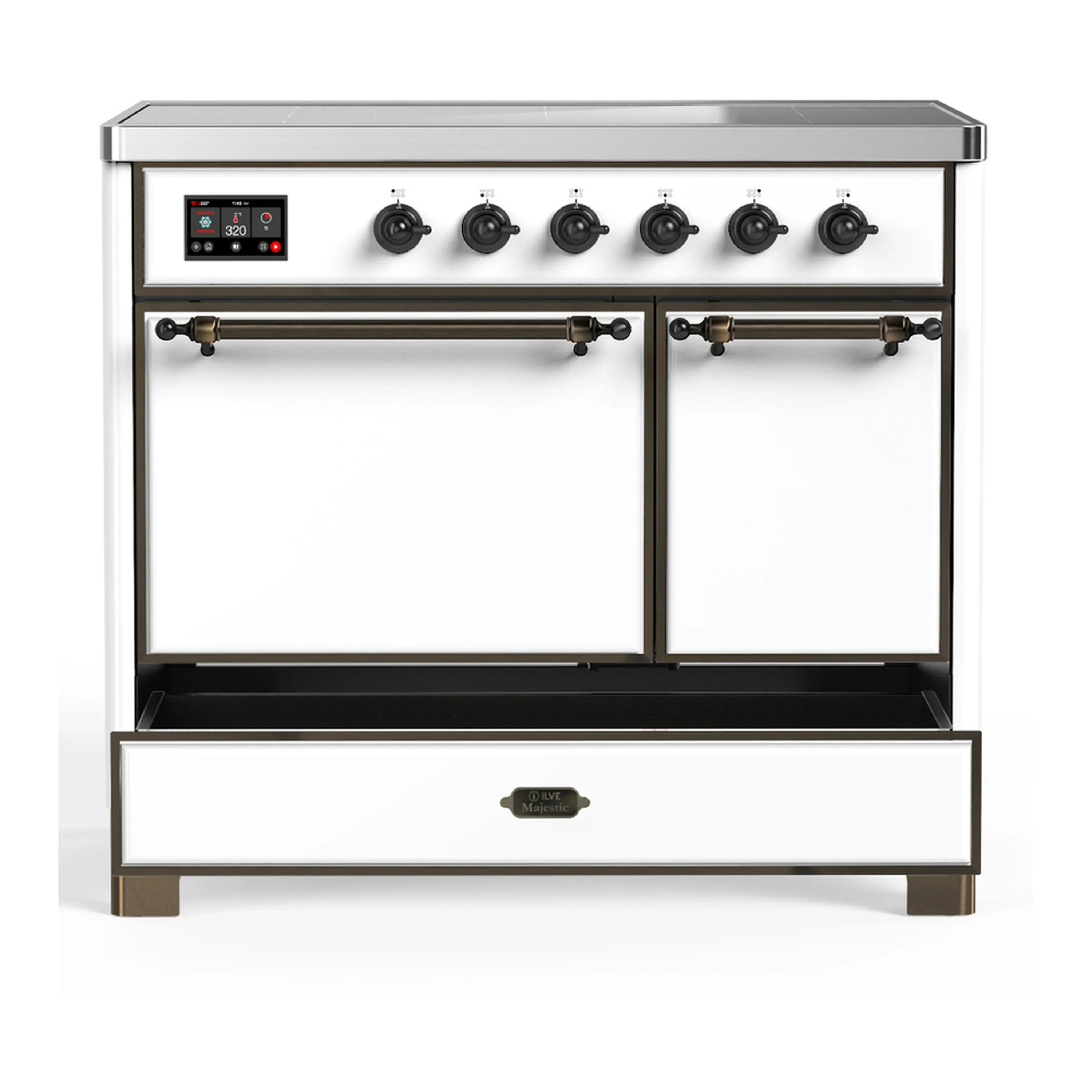 ILVE Majestic III 40-Inch Induction Range with 6 Induction Elements and Solid Door Electric Oven in White with Burnished Trim (UMDIB40QNR3WHB) - Image 3