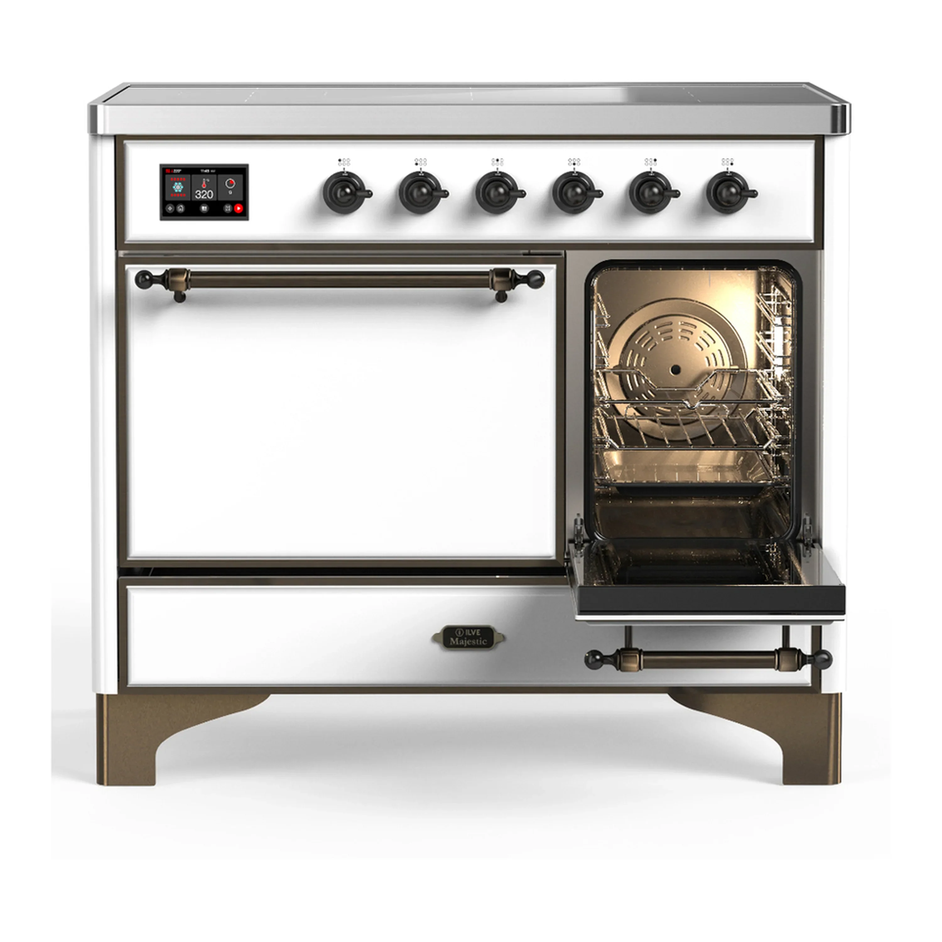 ILVE Majestic III 40-Inch Induction Range with 6 Induction Elements and Solid Door Electric Oven in White with Burnished Trim (UMDIB40QNR3WHB) - Image 4