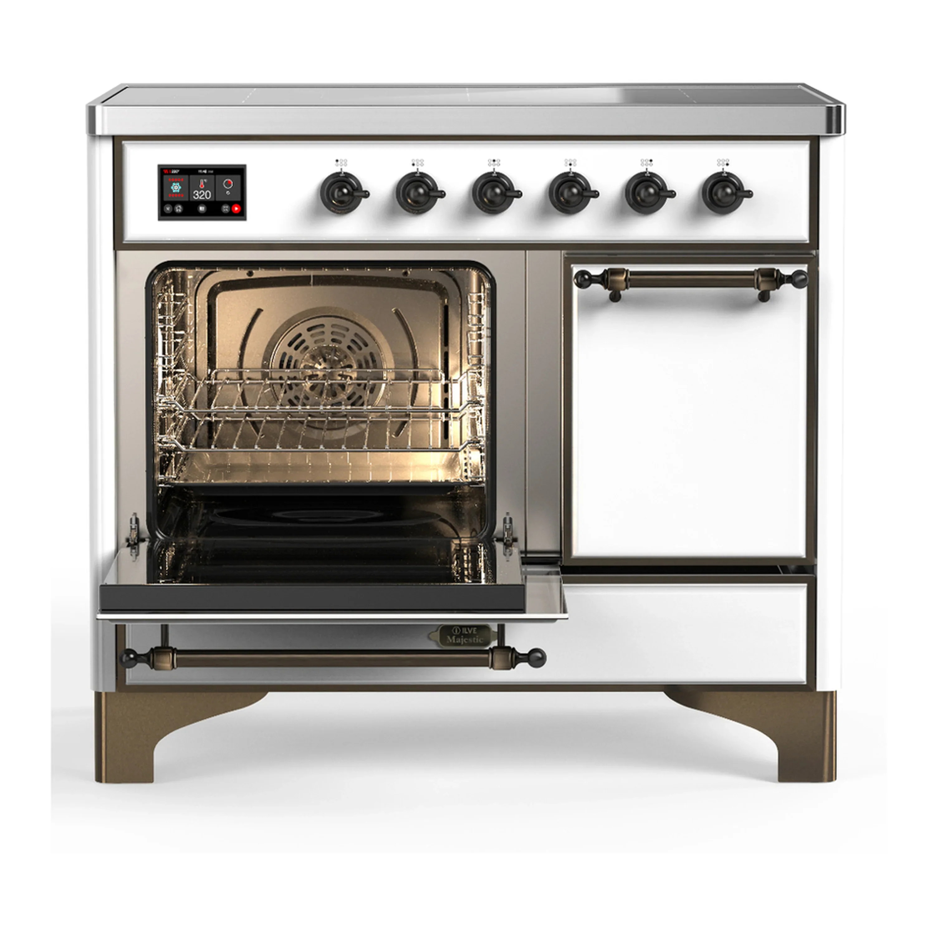 ILVE Majestic III 40-Inch Induction Range with 6 Induction Elements and Solid Door Electric Oven in White with Burnished Trim (UMDIB40QNR3WHB) - Image 5
