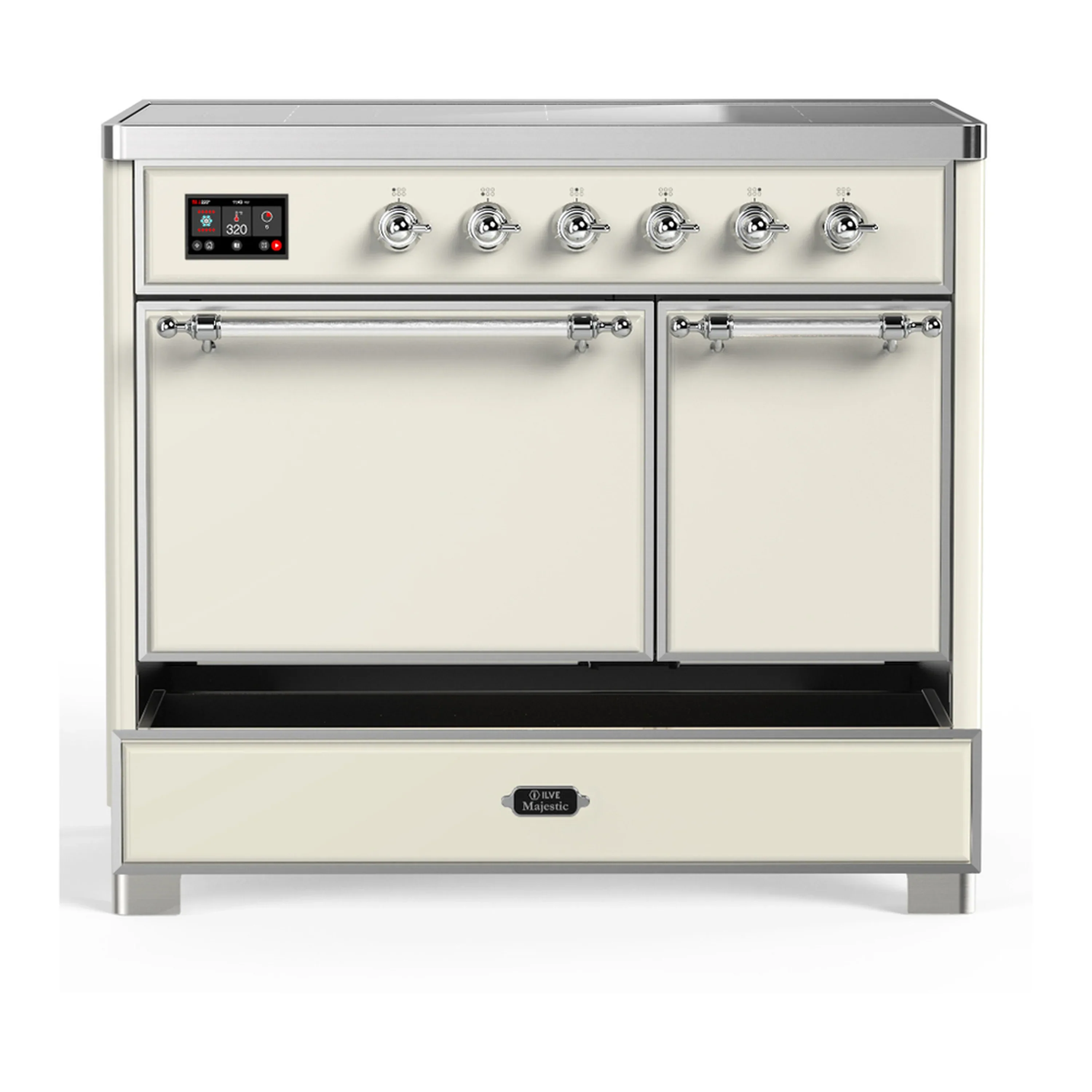 ILVE Majestic III 40-Inch Induction Range with 6 Induction Elements and Solid Door Electric Oven in Antique White with Chrome Trim (UMDIB40QNR3AWC) - Image 3