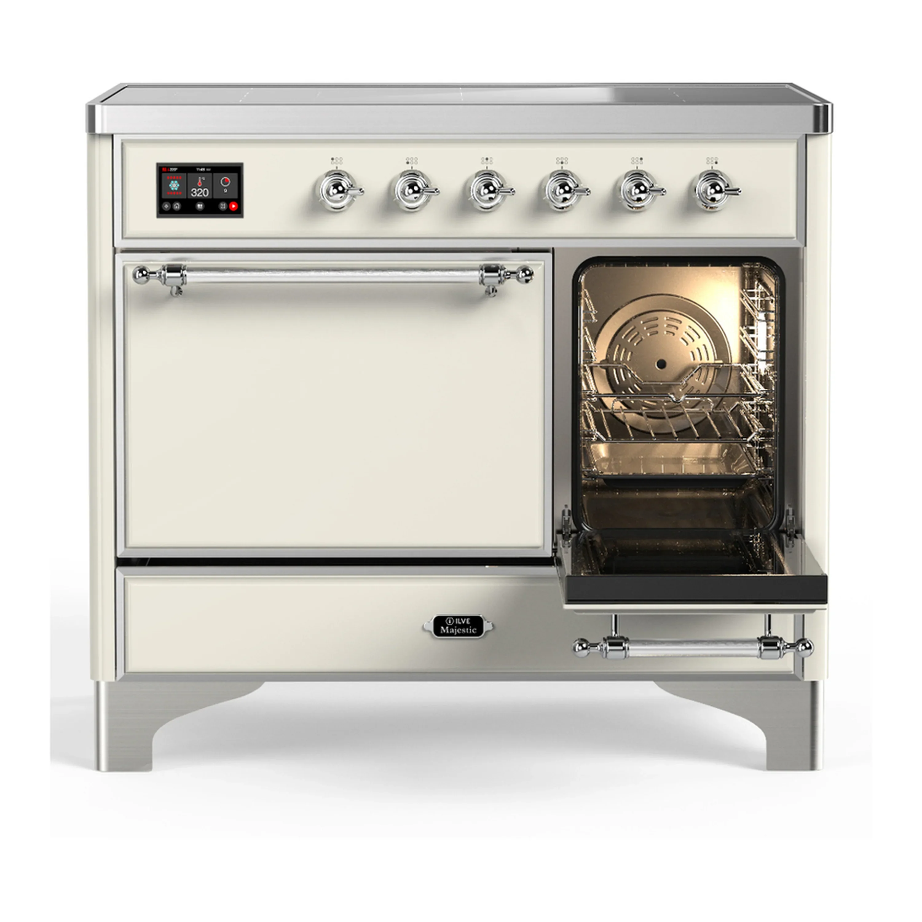 ILVE Majestic III 40-Inch Induction Range with 6 Induction Elements and Solid Door Electric Oven in Antique White with Chrome Trim (UMDIB40QNR3AWC) - Image 4