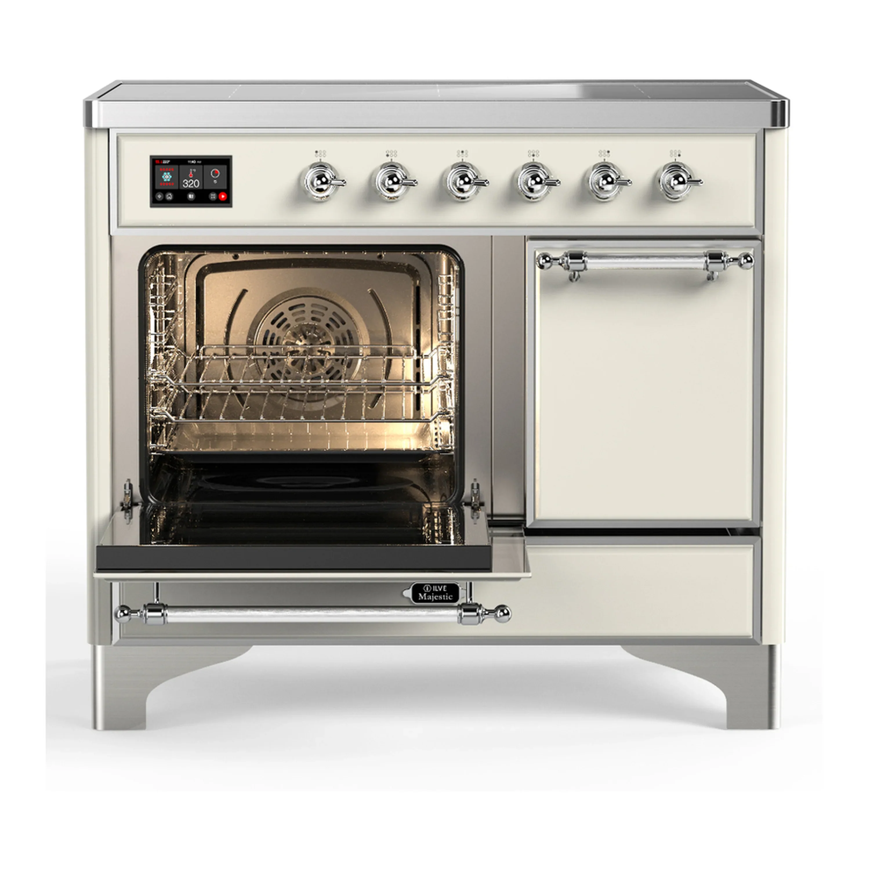 ILVE Majestic III 40-Inch Induction Range with 6 Induction Elements and Solid Door Electric Oven in Antique White with Chrome Trim (UMDIB40QNR3AWC) - Image 5