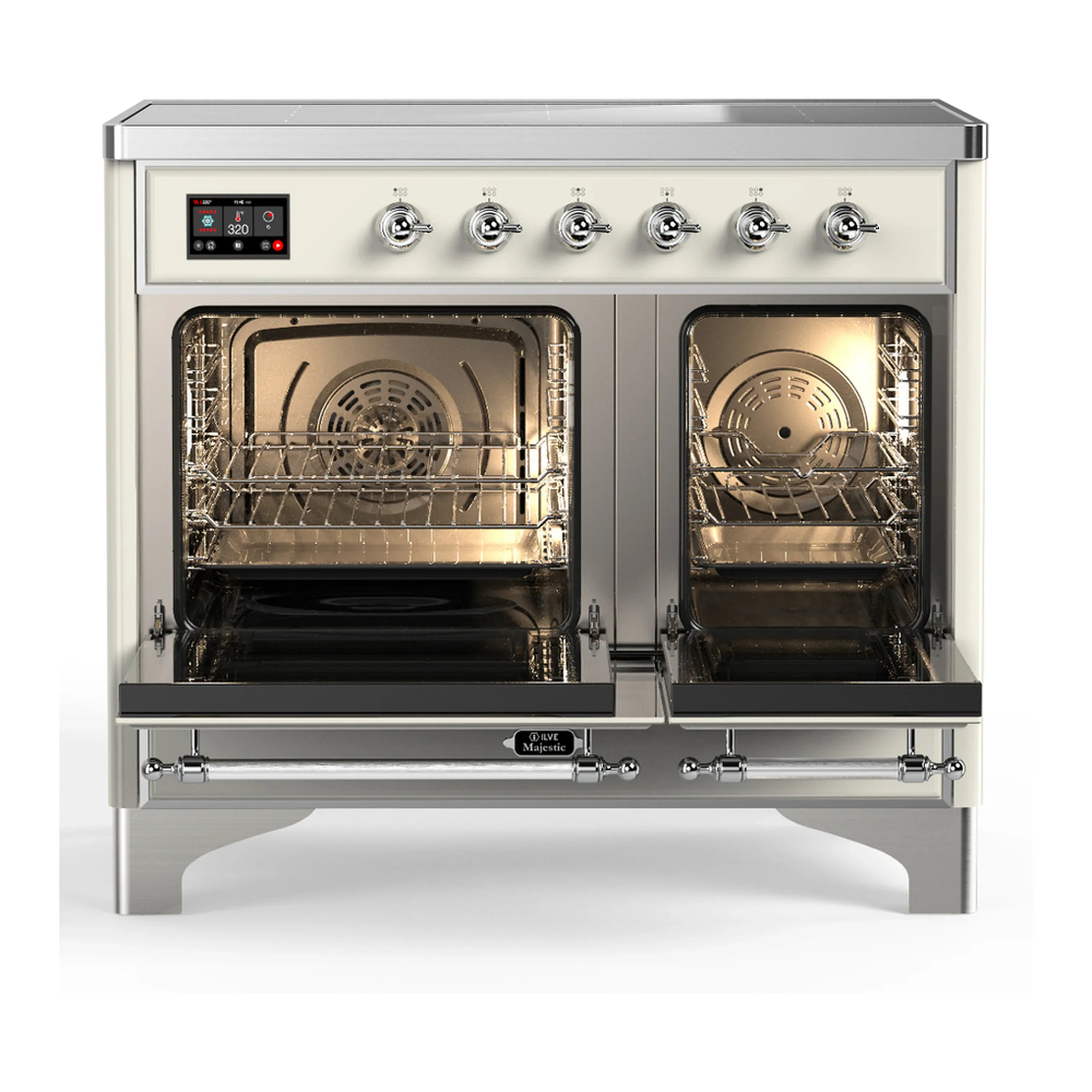ILVE Majestic III 40-Inch Induction Range with 6 Induction Elements and Solid Door Electric Oven in Antique White with Chrome Trim (UMDIB40QNR3AWC) - Image 6