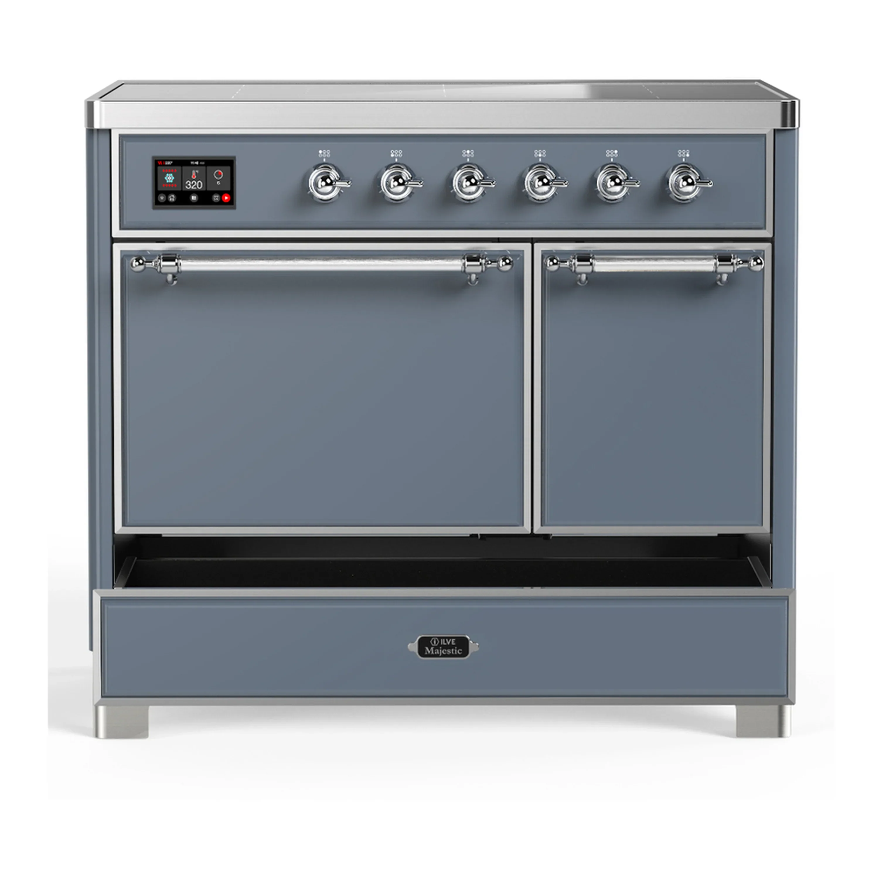 ILVE Majestic III 40-Inch Induction Range with 6 Induction Elements and Solid Door Electric Oven in Blue Grey with Chrome Trim (UMDIB40QNR3BGC) - Image 3