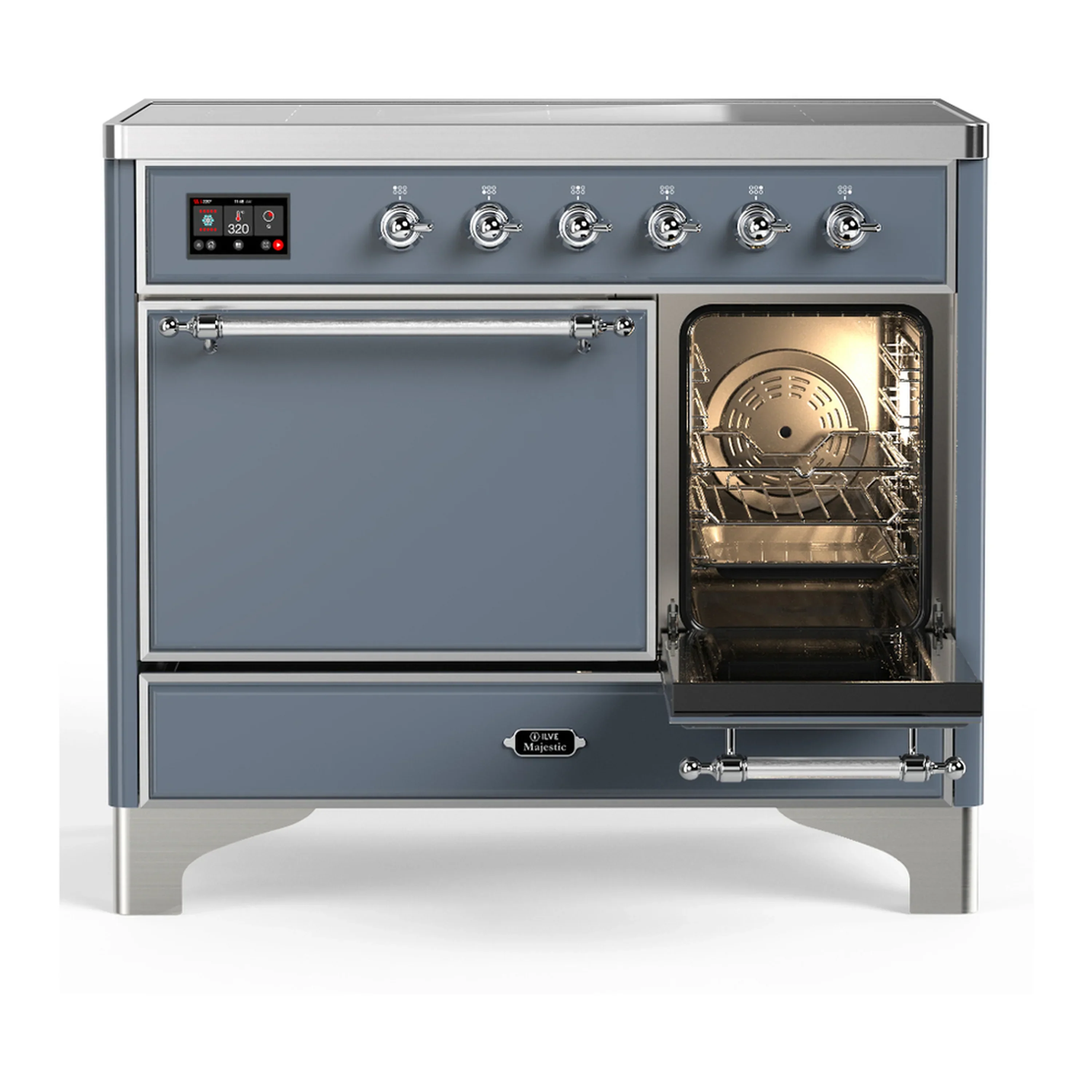 ILVE Majestic III 40-Inch Induction Range with 6 Induction Elements and Solid Door Electric Oven in Blue Grey with Chrome Trim (UMDIB40QNR3BGC) - Image 4