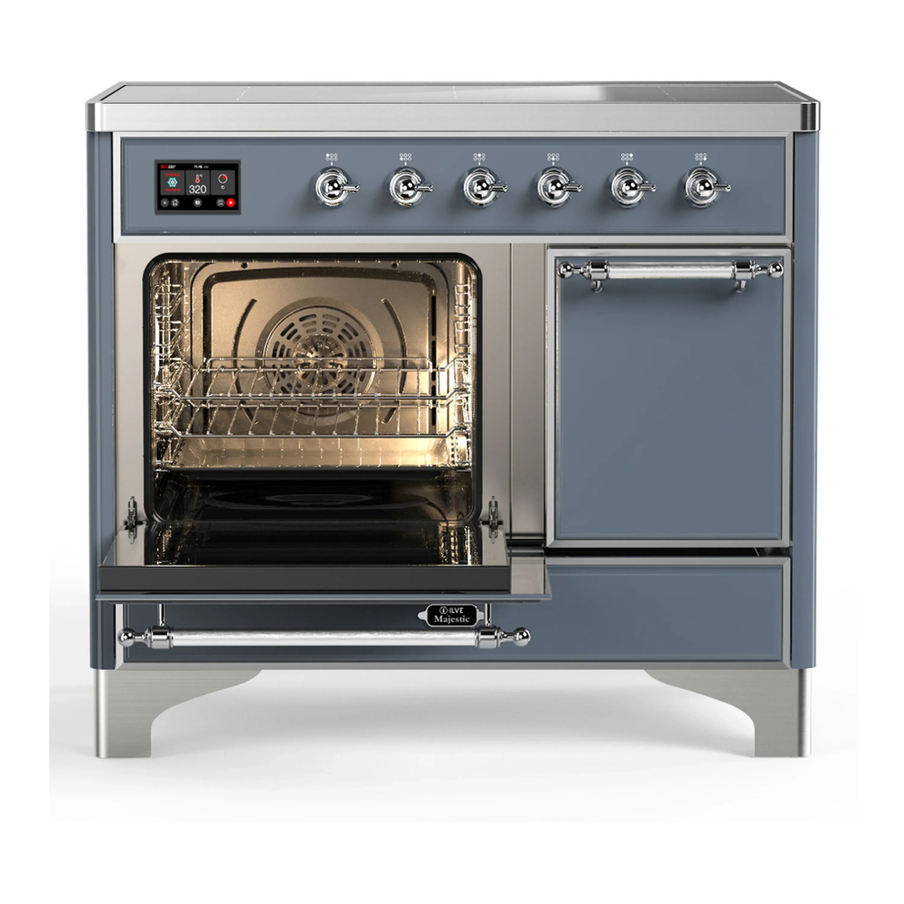 ILVE Majestic III 40-Inch Induction Range with 6 Induction Elements and Solid Door Electric Oven in Blue Grey with Chrome Trim (UMDIB40QNR3BGC) - Image 5
