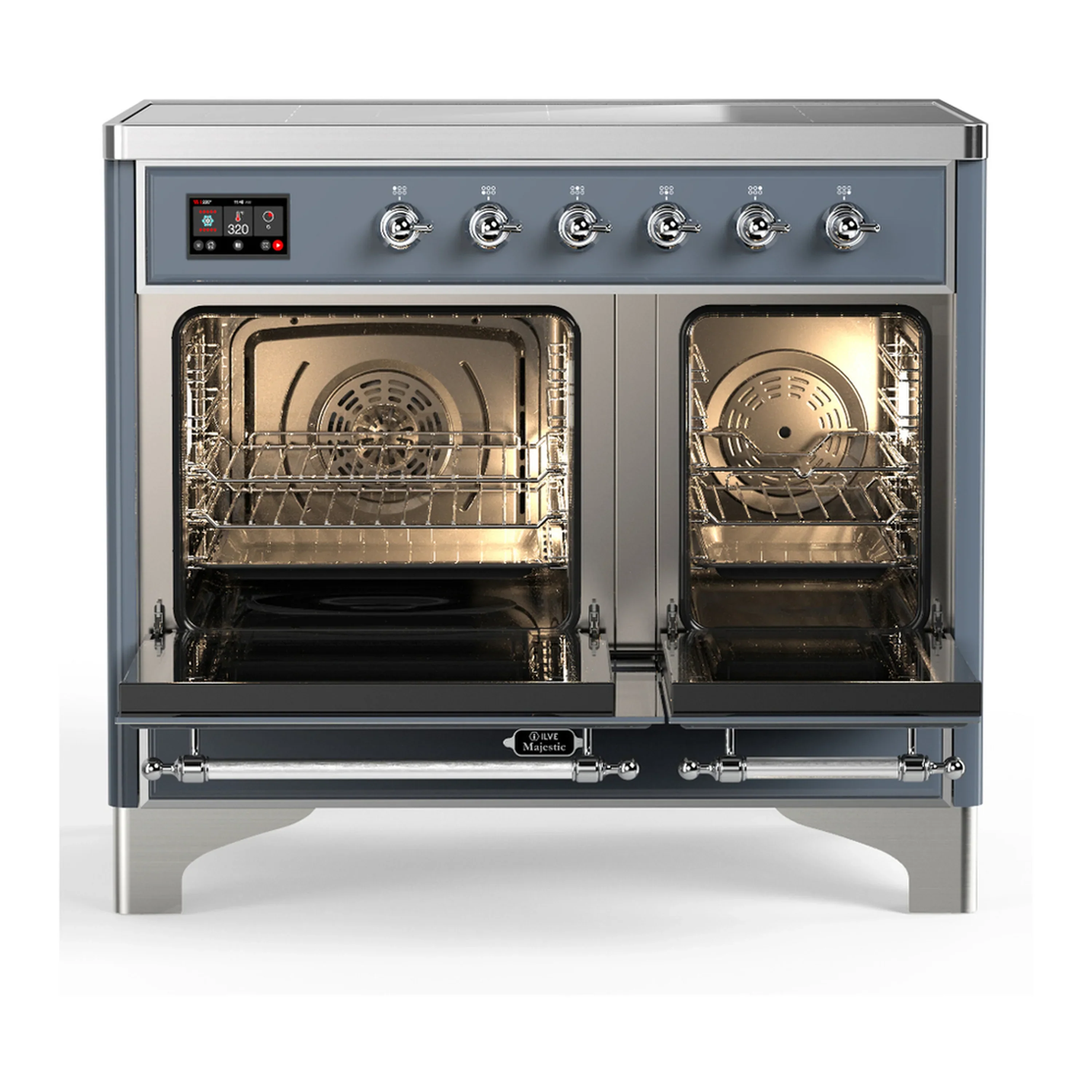 ILVE Majestic III 40-Inch Induction Range with 6 Induction Elements and Solid Door Electric Oven in Blue Grey with Chrome Trim (UMDIB40QNR3BGC) - Image 6