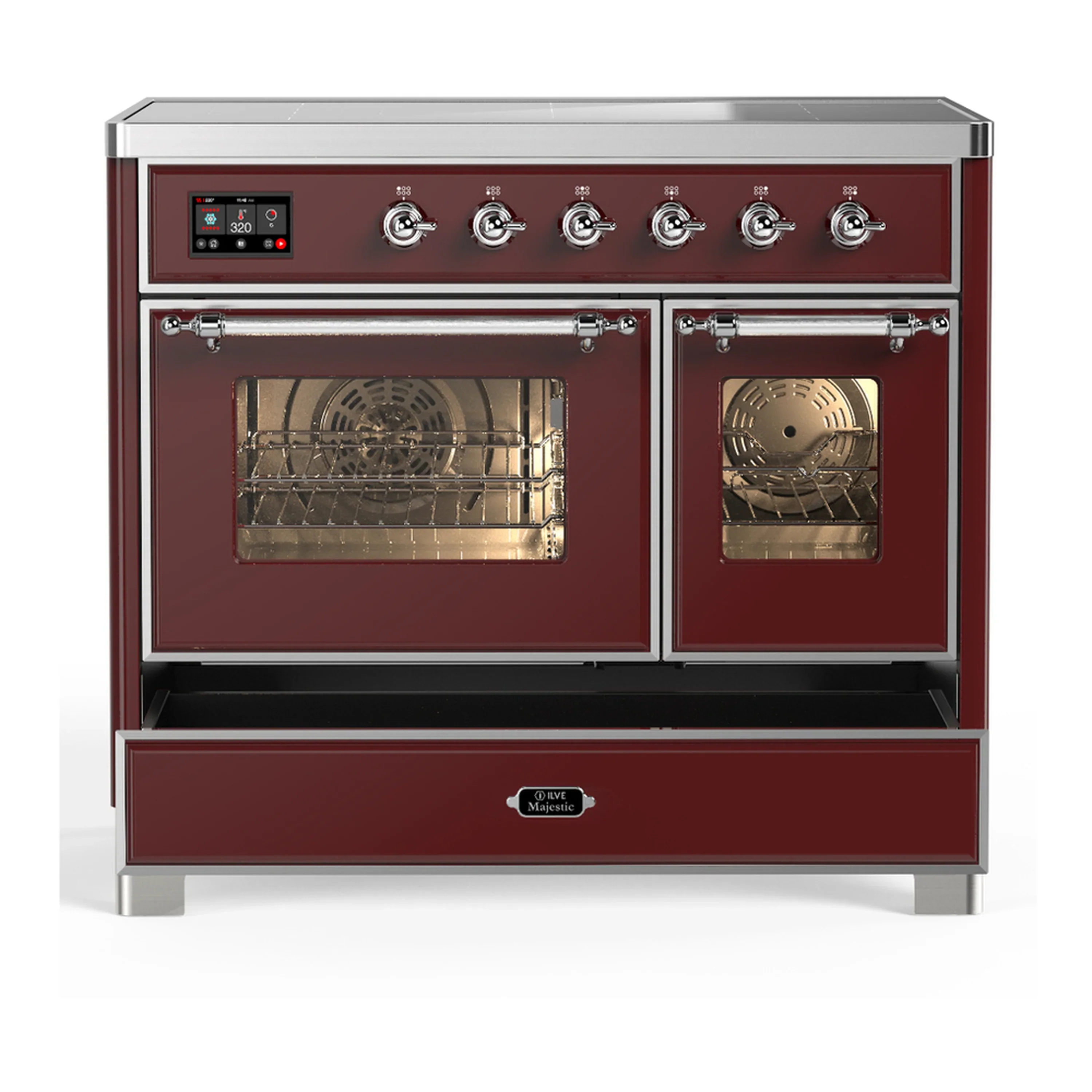 ILVE Majestic III 40-Inch Induction Range with 6 Induction Elements and Triple Glass Door Electric Oven in Burgundy with Chrome Trim (UMDIB40NR3BUC) - Image 3