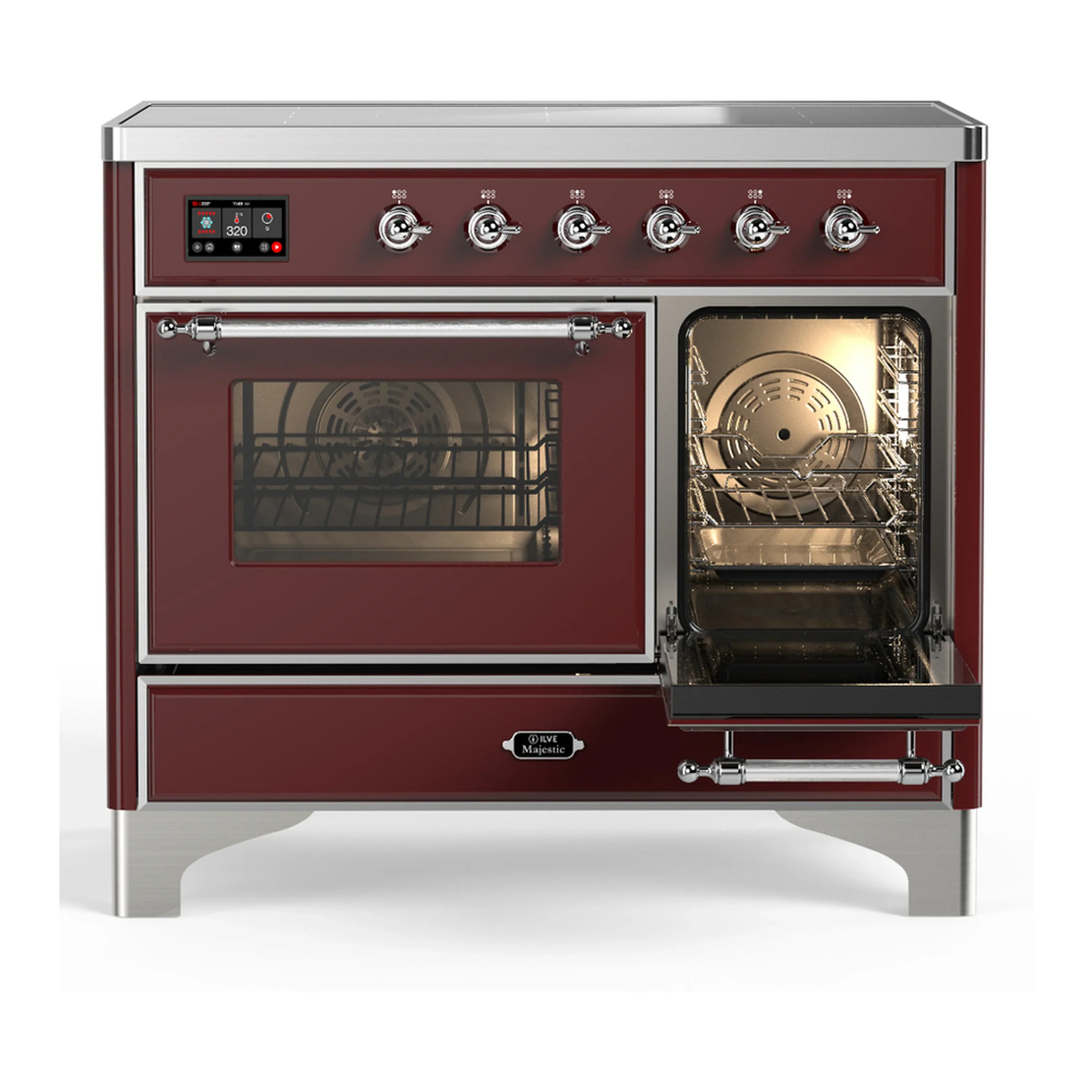 ILVE Majestic III 40-Inch Induction Range with 6 Induction Elements and Triple Glass Door Electric Oven in Burgundy with Chrome Trim (UMDIB40NR3BUC) - Image 4