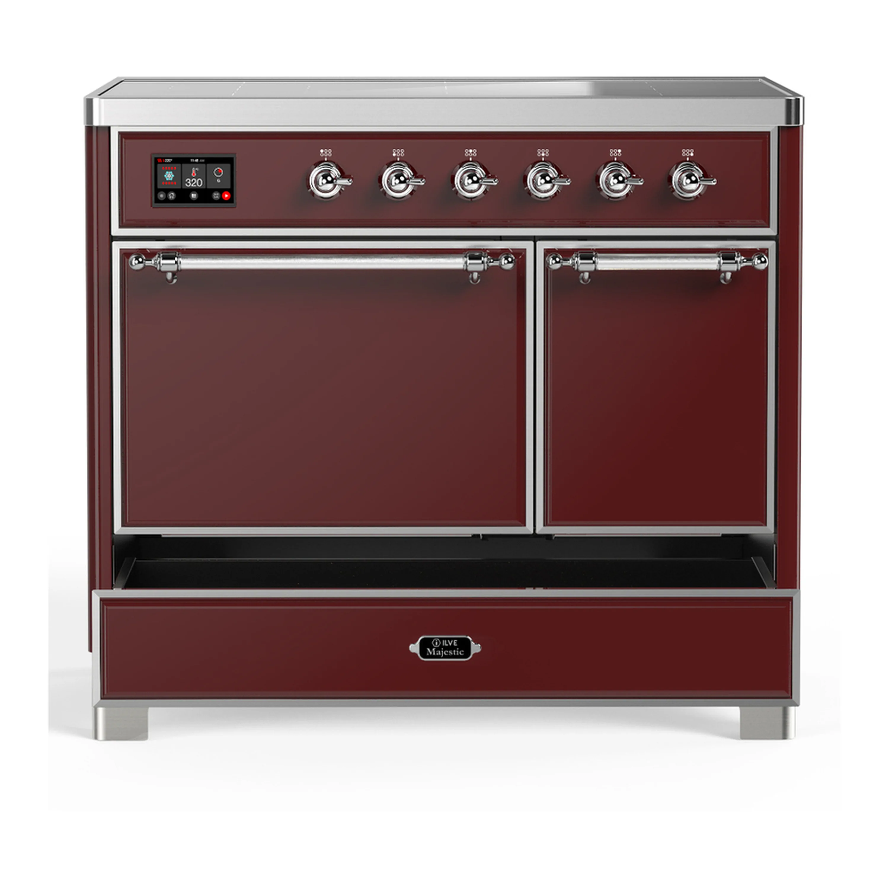 ILVE Majestic III 40-Inch Induction Range with 6 Induction Elements and Solid Door Electric Oven in Burgundy with Chrome Trim (UMDIB40QNR3BUC) - Image 3