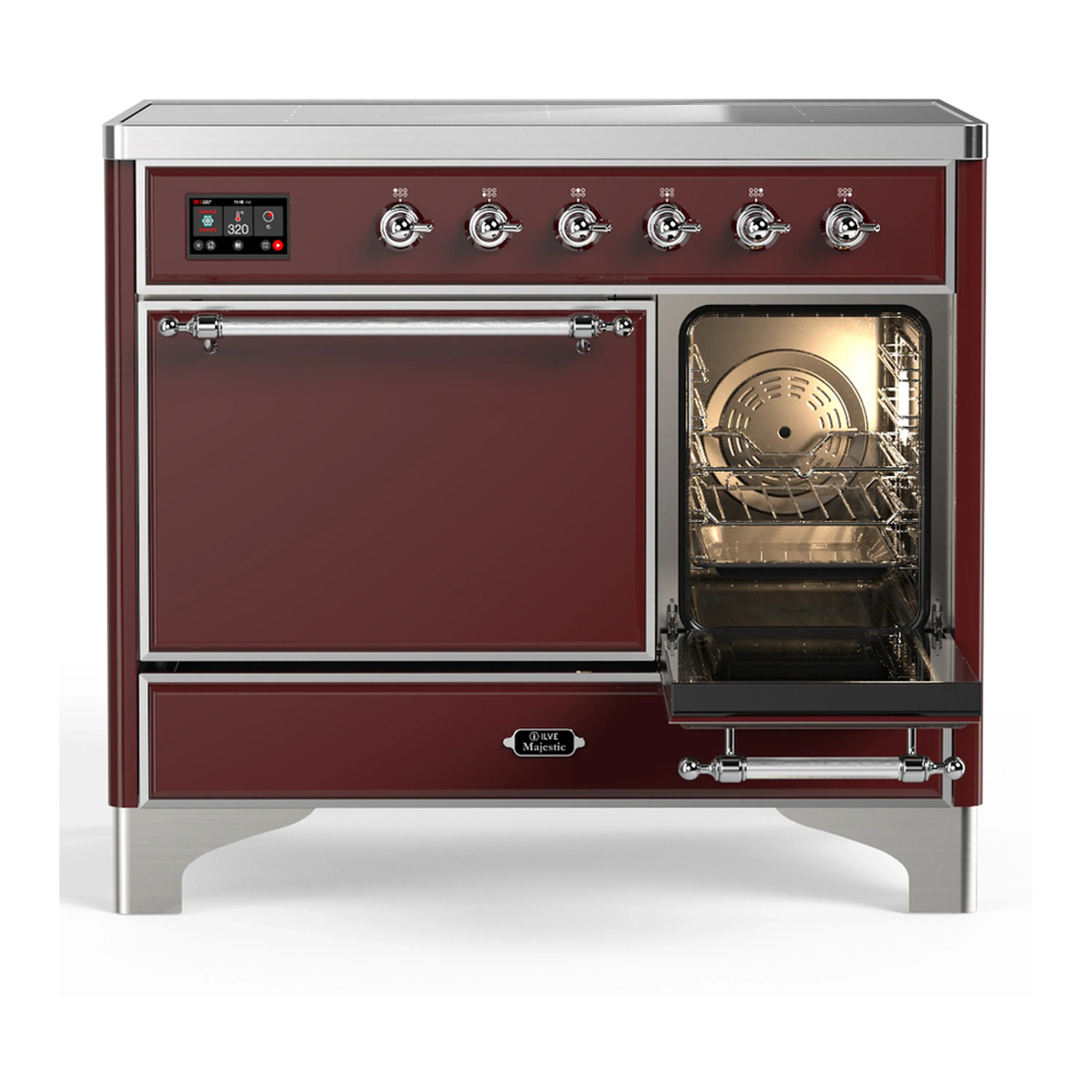 ILVE Majestic III 40-Inch Induction Range with 6 Induction Elements and Solid Door Electric Oven in Burgundy with Chrome Trim (UMDIB40QNR3BUC) - Image 4
