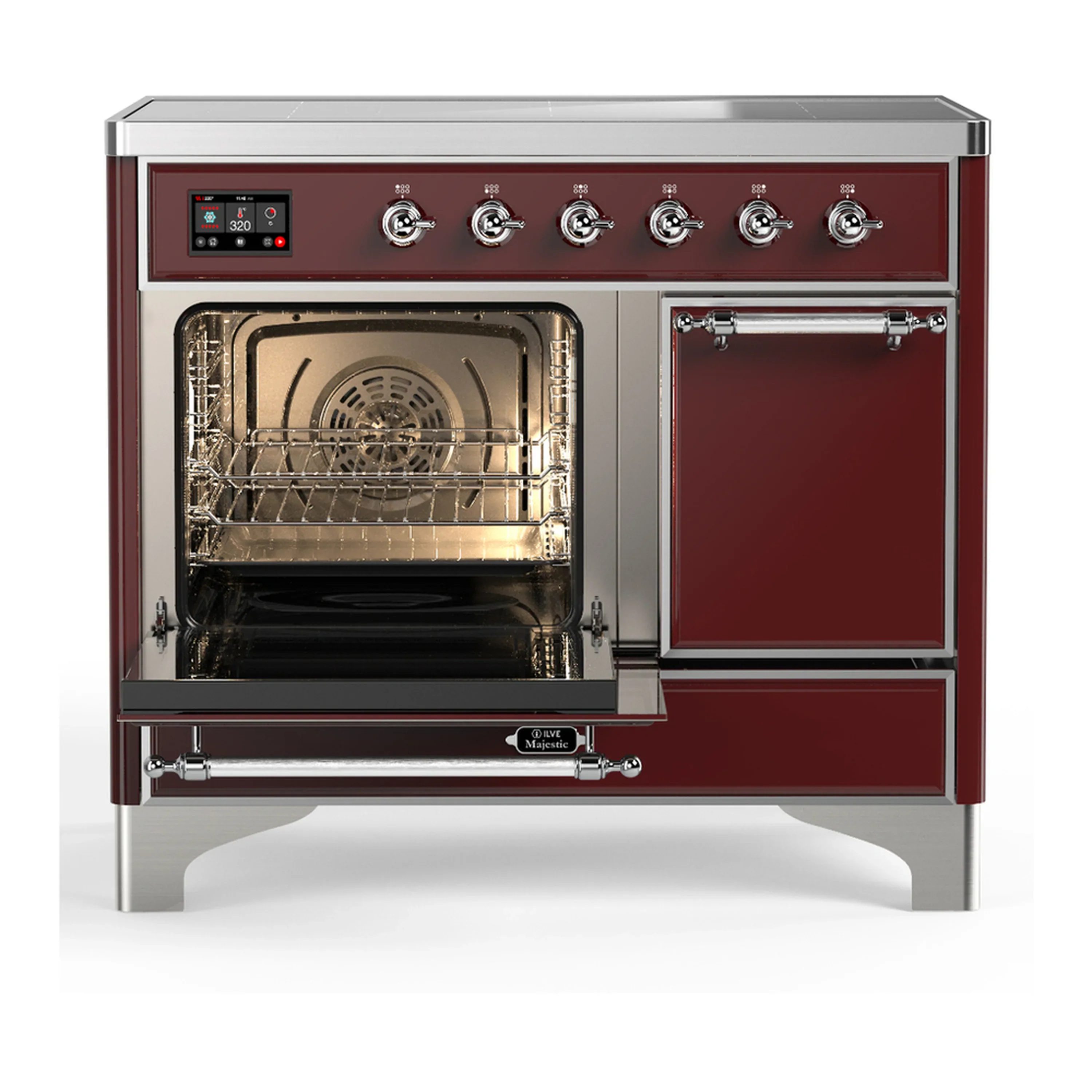 ILVE Majestic III 40-Inch Induction Range with 6 Induction Elements and Solid Door Electric Oven in Burgundy with Chrome Trim (UMDIB40QNR3BUC) - Image 5
