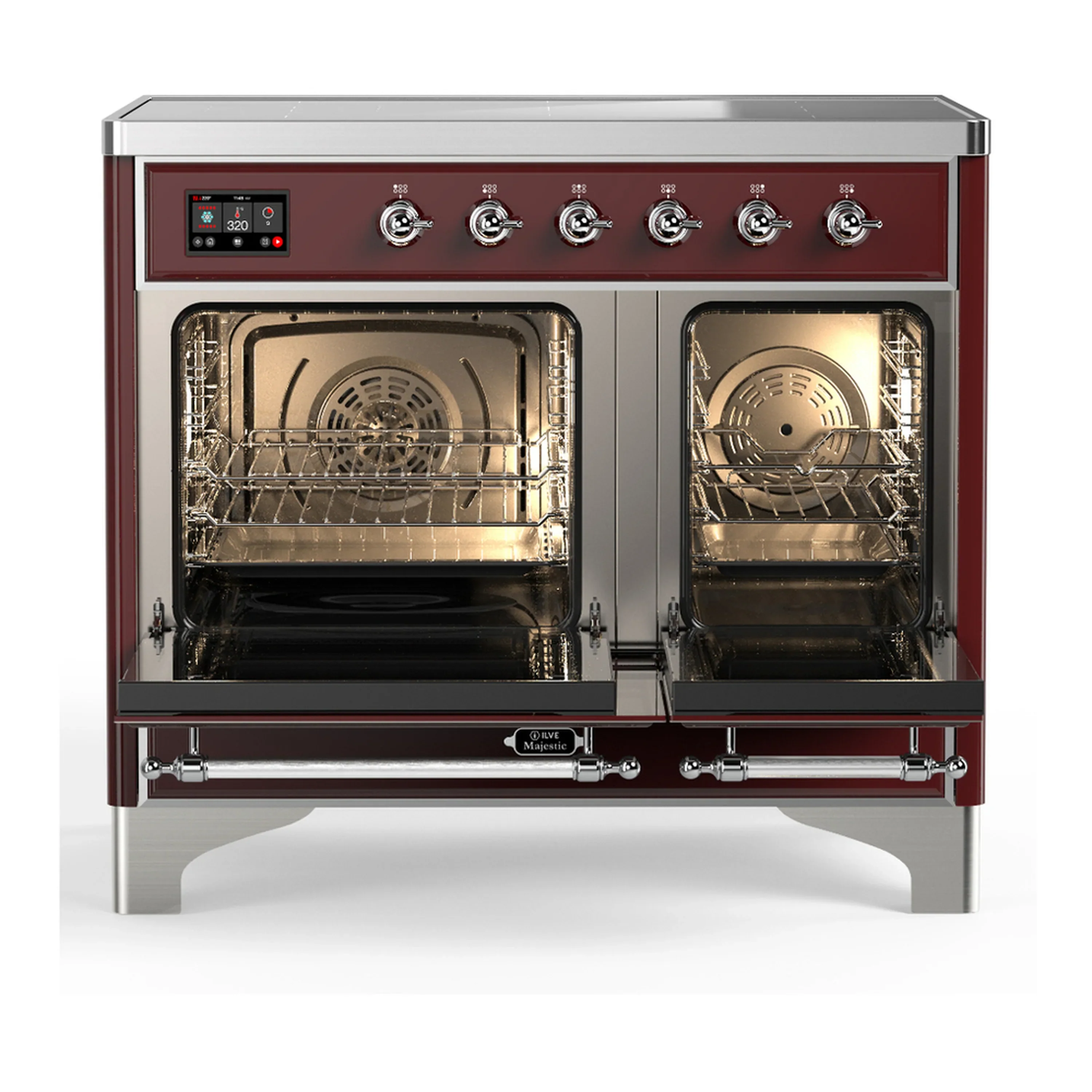 ILVE Majestic III 40-Inch Induction Range with 6 Induction Elements and Solid Door Electric Oven in Burgundy with Chrome Trim (UMDIB40QNR3BUC) - Image 6