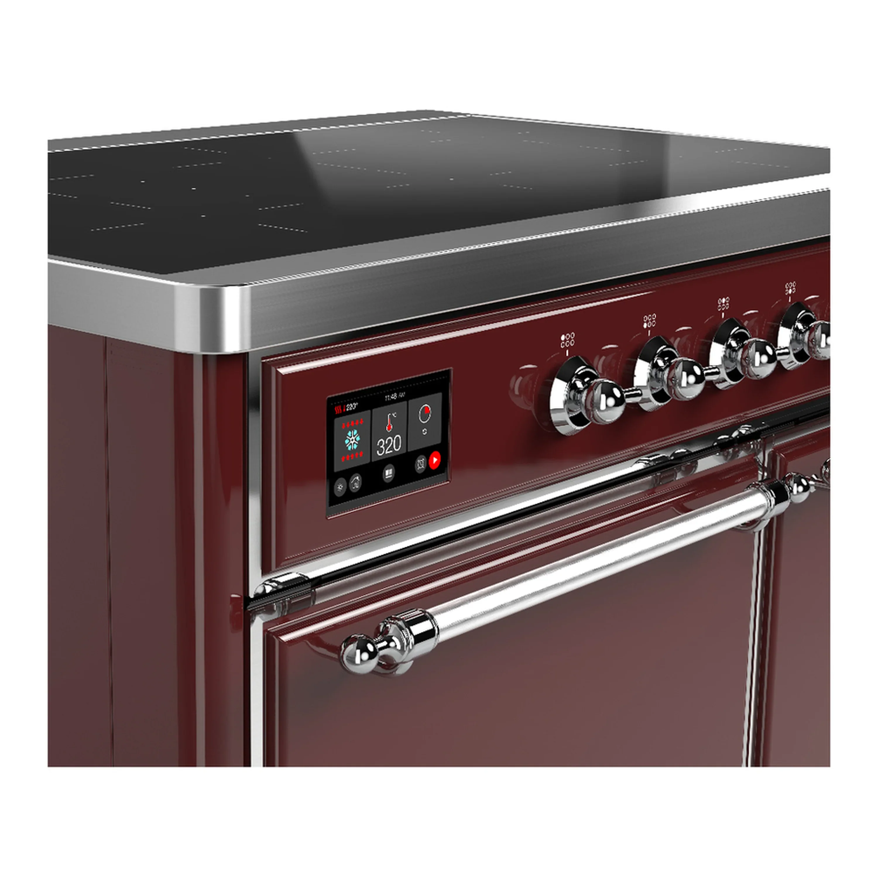 ILVE Majestic III 40-Inch Induction Range with 6 Induction Elements and Solid Door Electric Oven in Burgundy with Chrome Trim (UMDIB40QNR3BUC) - Image 7