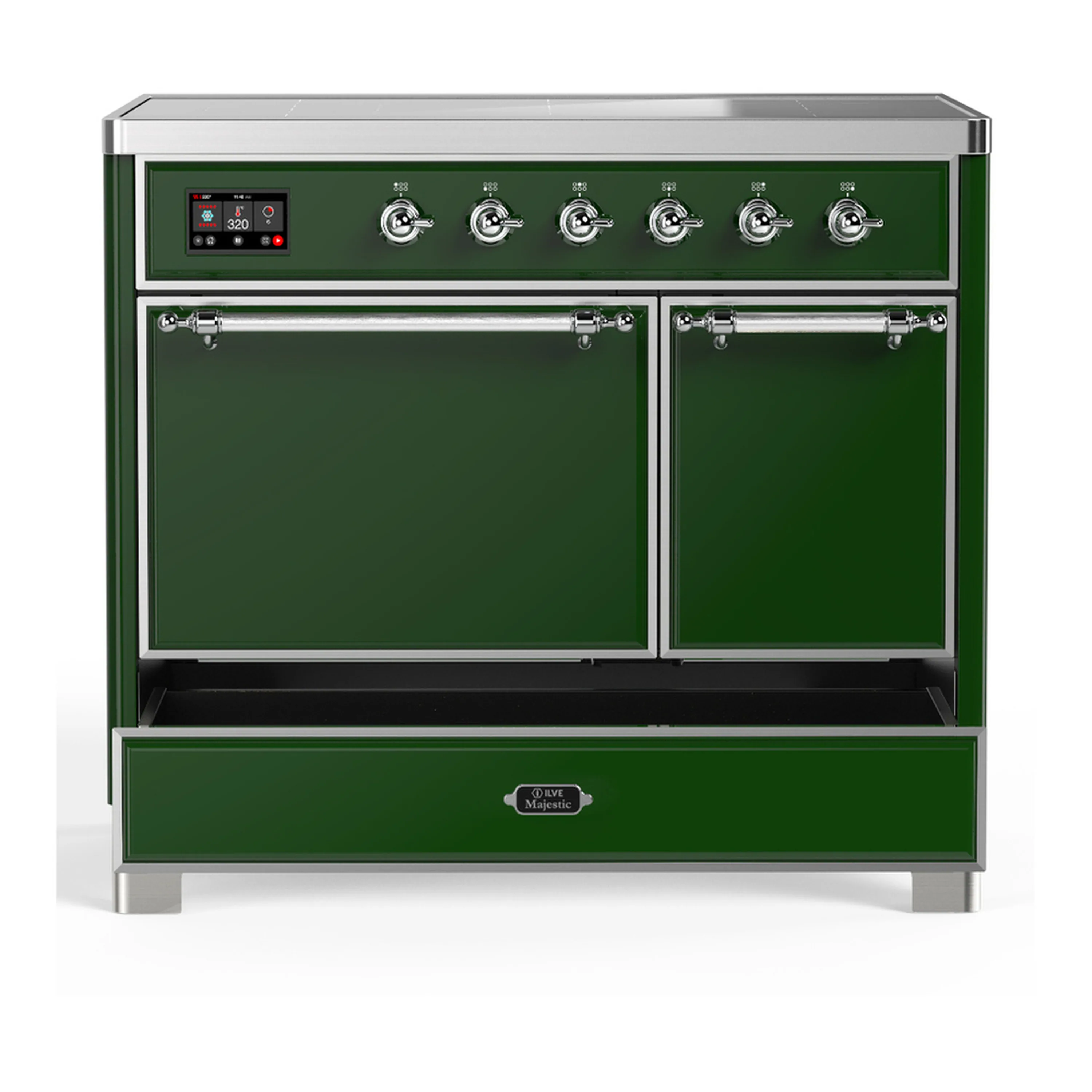 ILVE Majestic III 40-Inch Induction Range with 6 Induction Elements and Solid Door Electric Oven in Emerald Green with Chrome Trim (UMDIB40QNR3EGC) - Image 3