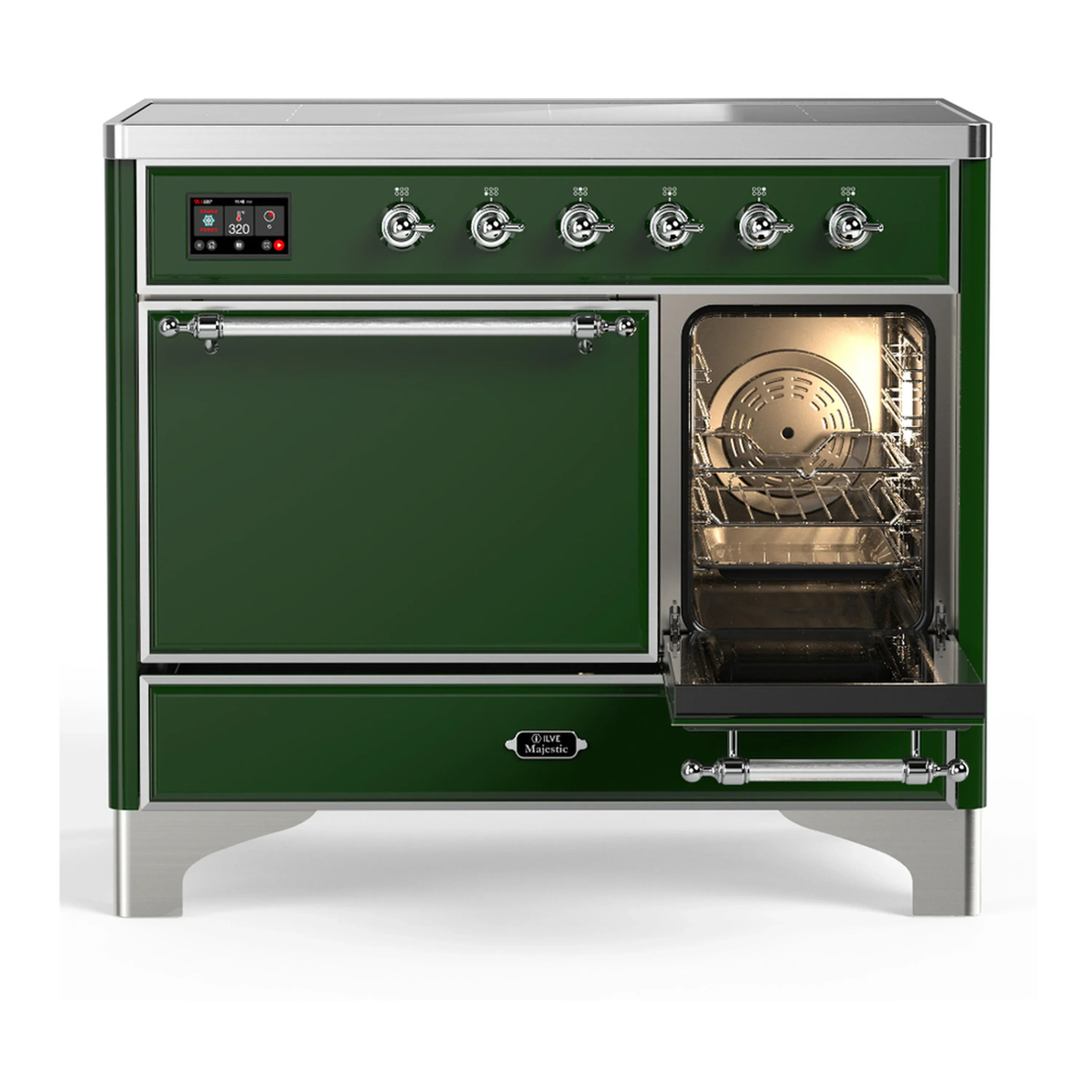 ILVE Majestic III 40-Inch Induction Range with 6 Induction Elements and Solid Door Electric Oven in Emerald Green with Chrome Trim (UMDIB40QNR3EGC) - Image 4