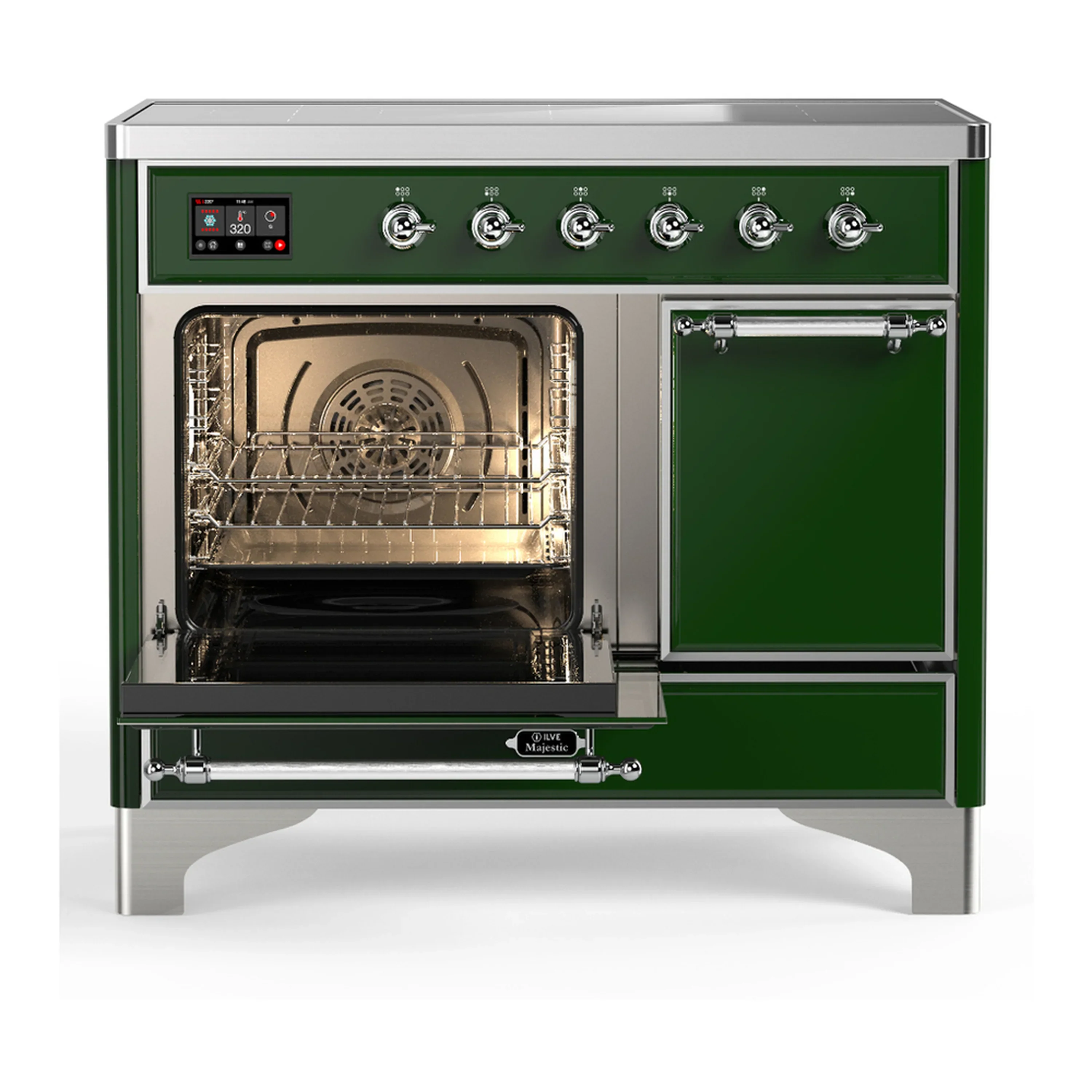 ILVE Majestic III 40-Inch Induction Range with 6 Induction Elements and Solid Door Electric Oven in Emerald Green with Chrome Trim (UMDIB40QNR3EGC) - Image 5