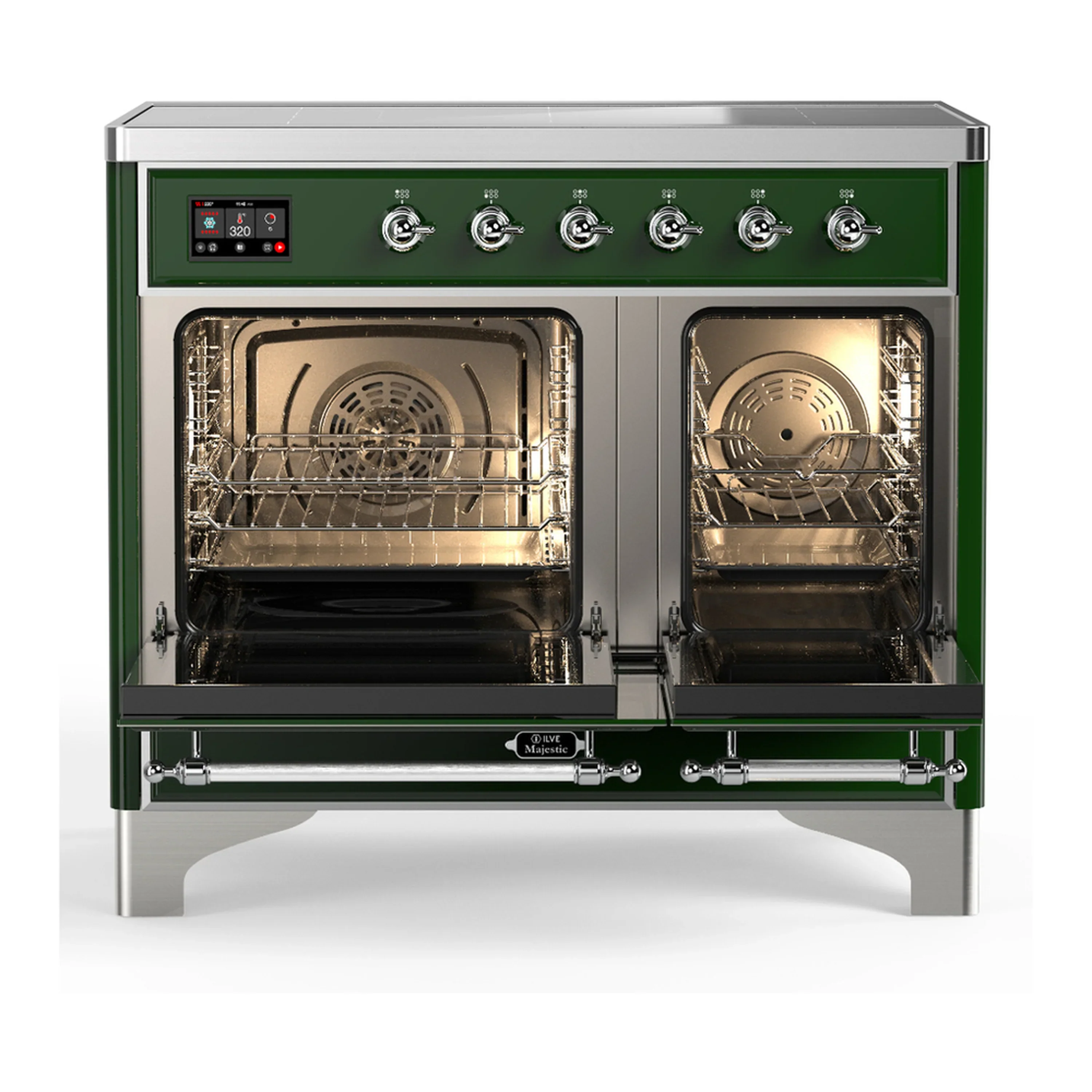 ILVE Majestic III 40-Inch Induction Range with 6 Induction Elements and Solid Door Electric Oven in Emerald Green with Chrome Trim (UMDIB40QNR3EGC) - Image 6