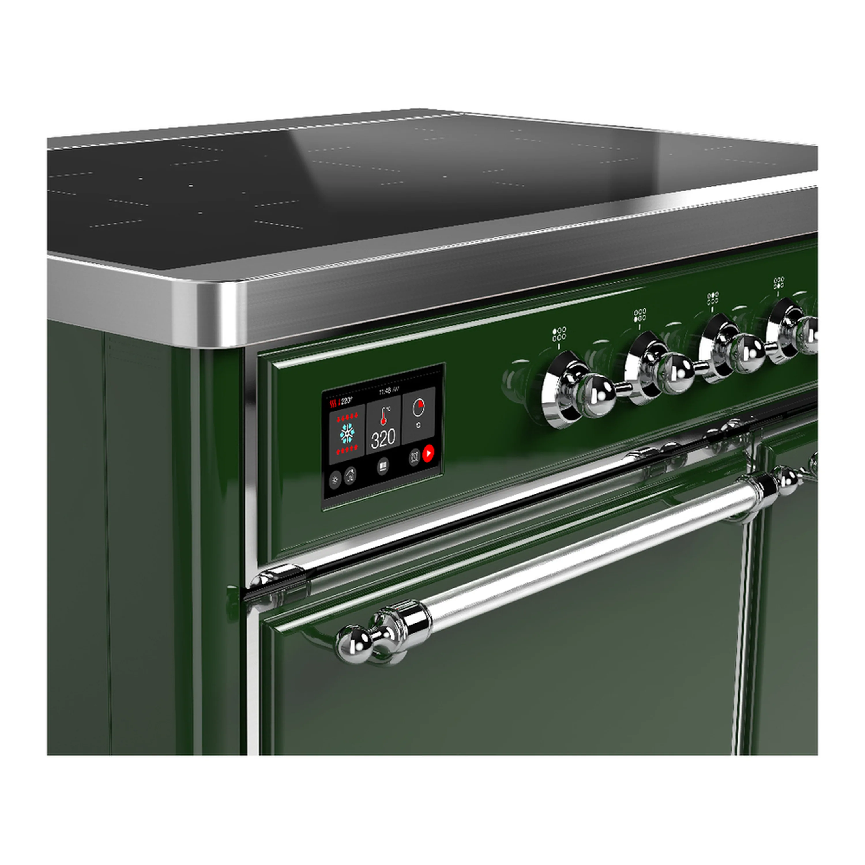 ILVE Majestic III 40-Inch Induction Range with 6 Induction Elements and Solid Door Electric Oven in Emerald Green with Chrome Trim (UMDIB40QNR3EGC) - Image 7