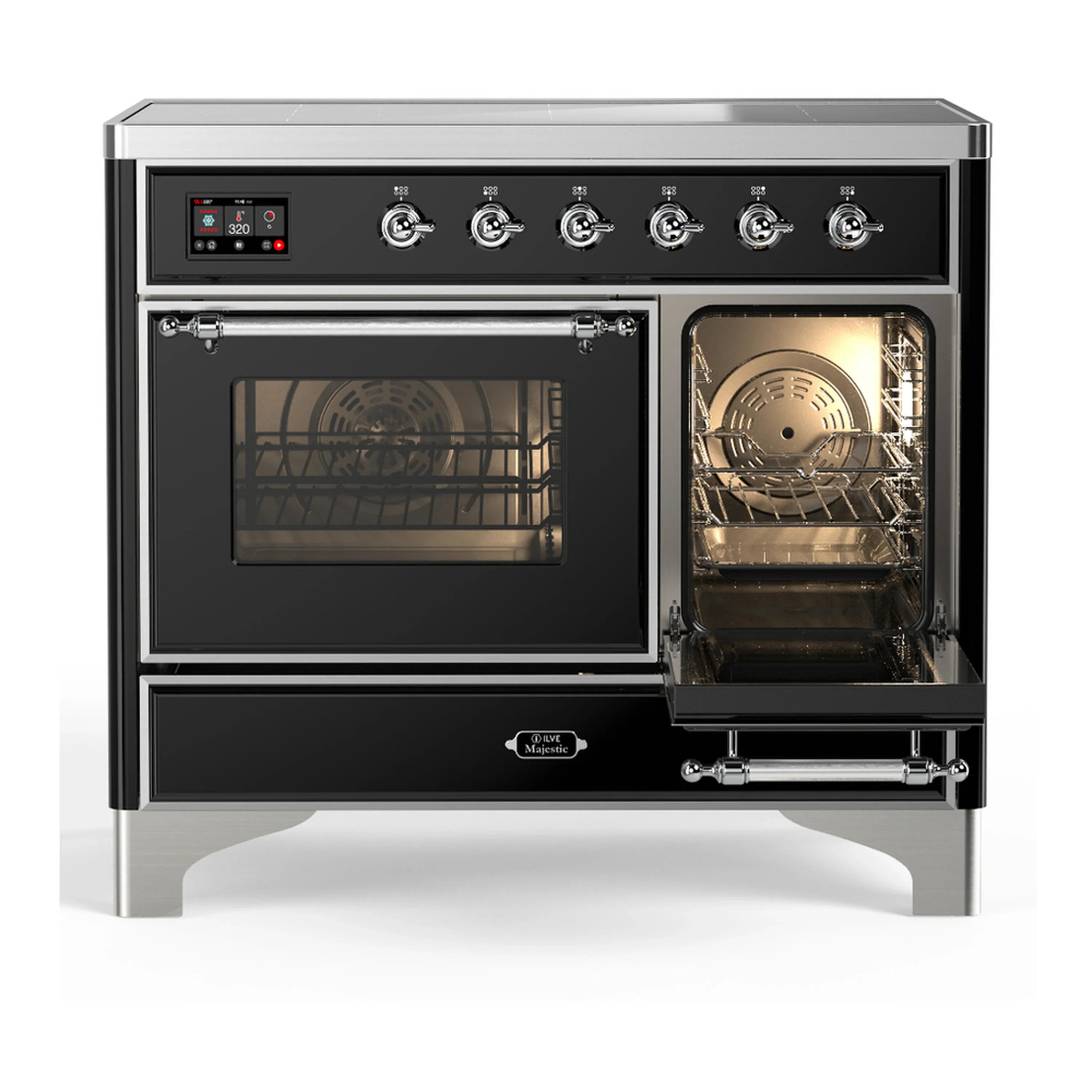 ILVE Majestic III 40-Inch Induction Range with 6 Induction Elements and Triple Glass Door Electric Oven in Glossy Black with Chrome Trim (UMDIB40NR3BKC) - Image 4