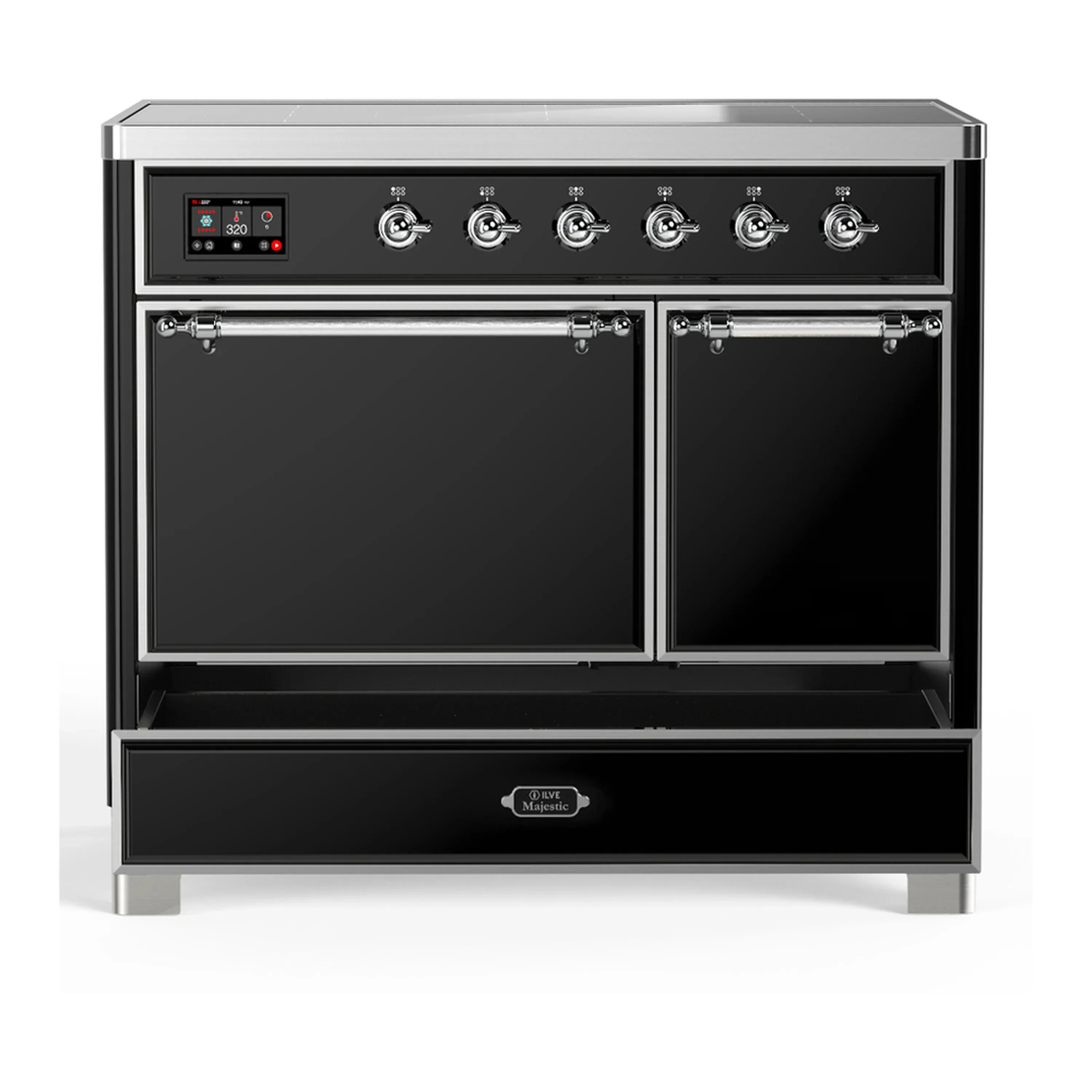 ILVE Majestic III 40-Inch Induction Range with 6 Induction Elements and Solid Door Electric Oven in Glossy Black with Chrome Trim (UMDIB40QNR3BKC) - Image 3