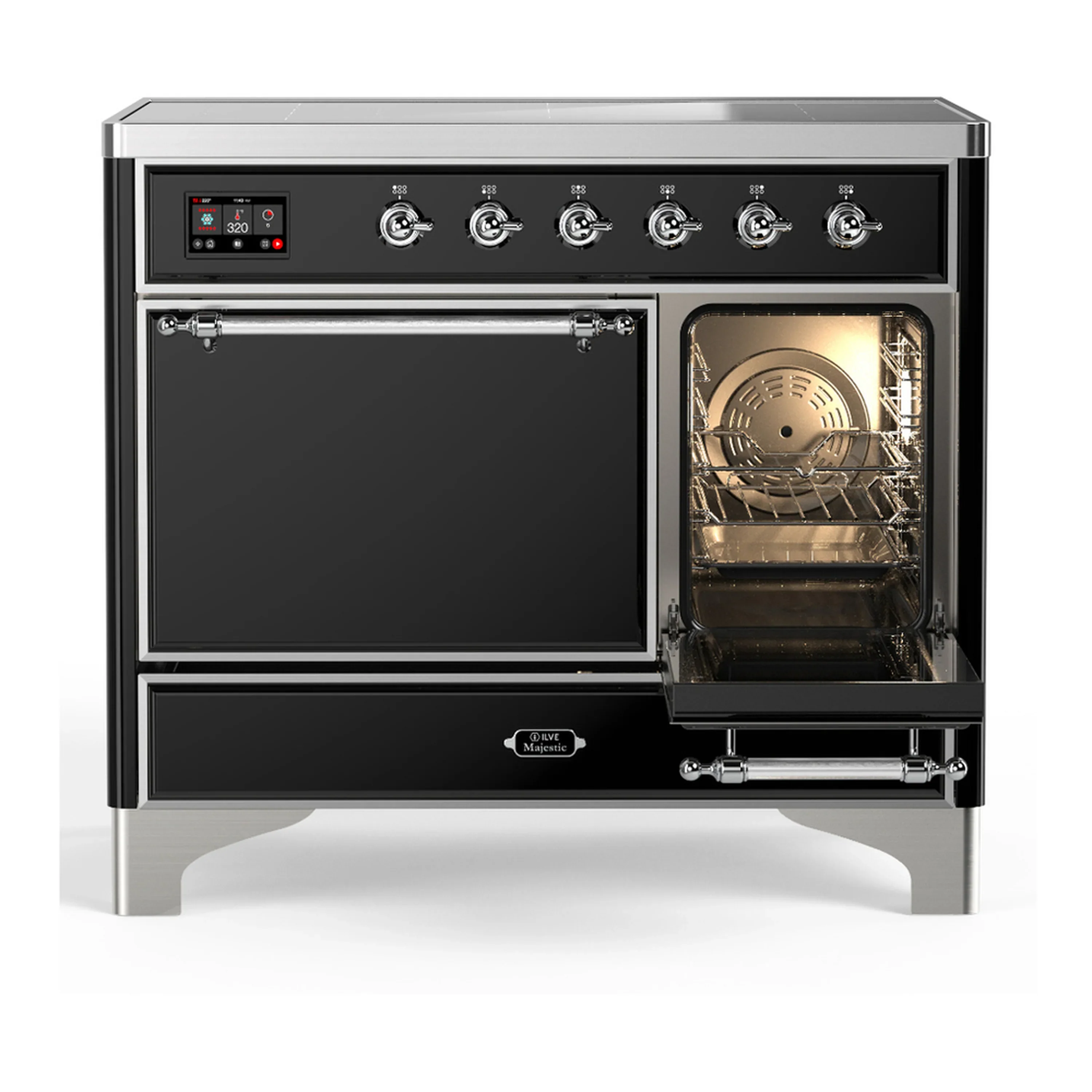 ILVE Majestic III 40-Inch Induction Range with 6 Induction Elements and Solid Door Electric Oven in Glossy Black with Chrome Trim (UMDIB40QNR3BKC) - Image 4