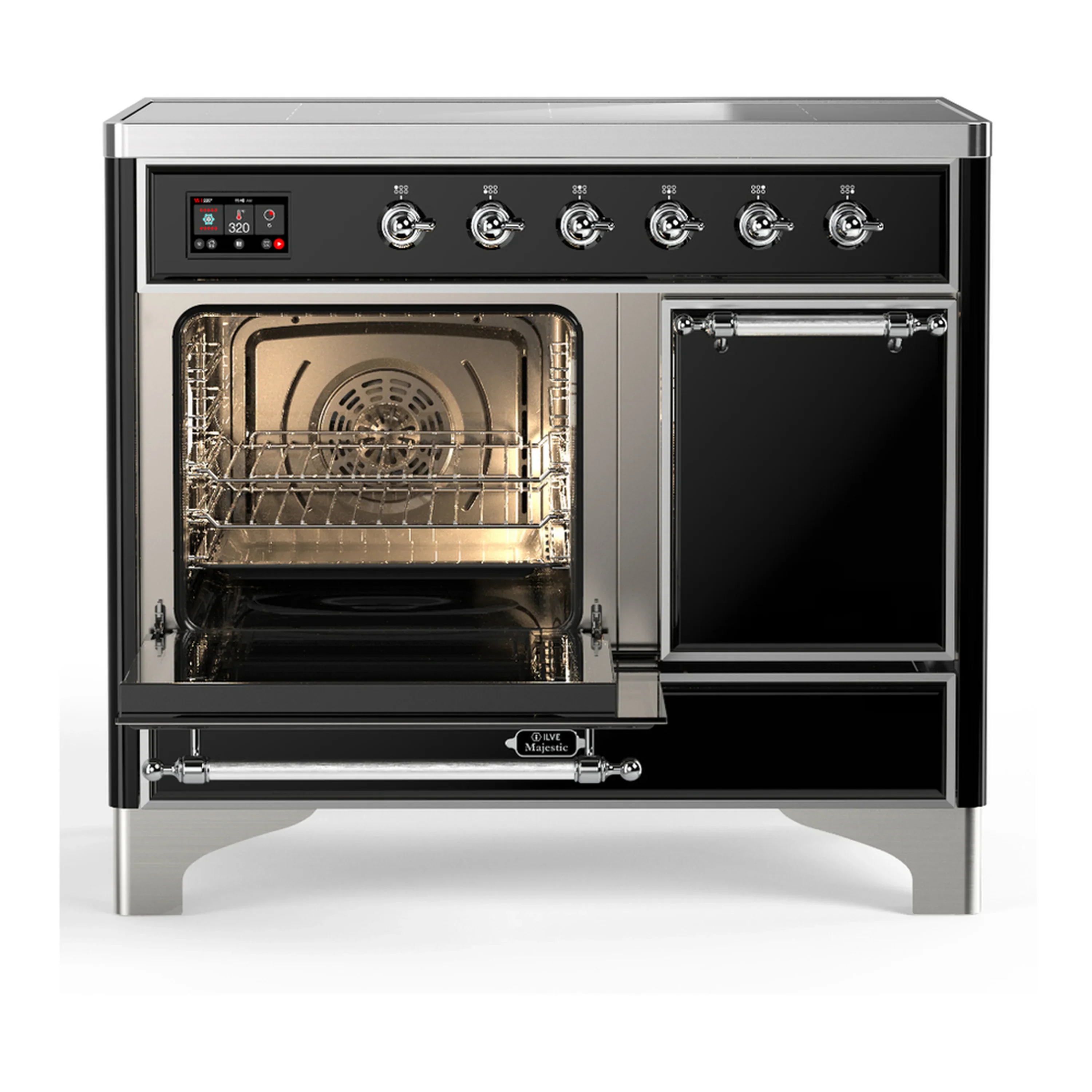ILVE Majestic III 40-Inch Induction Range with 6 Induction Elements and Solid Door Electric Oven in Glossy Black with Chrome Trim (UMDIB40QNR3BKC) - Image 5