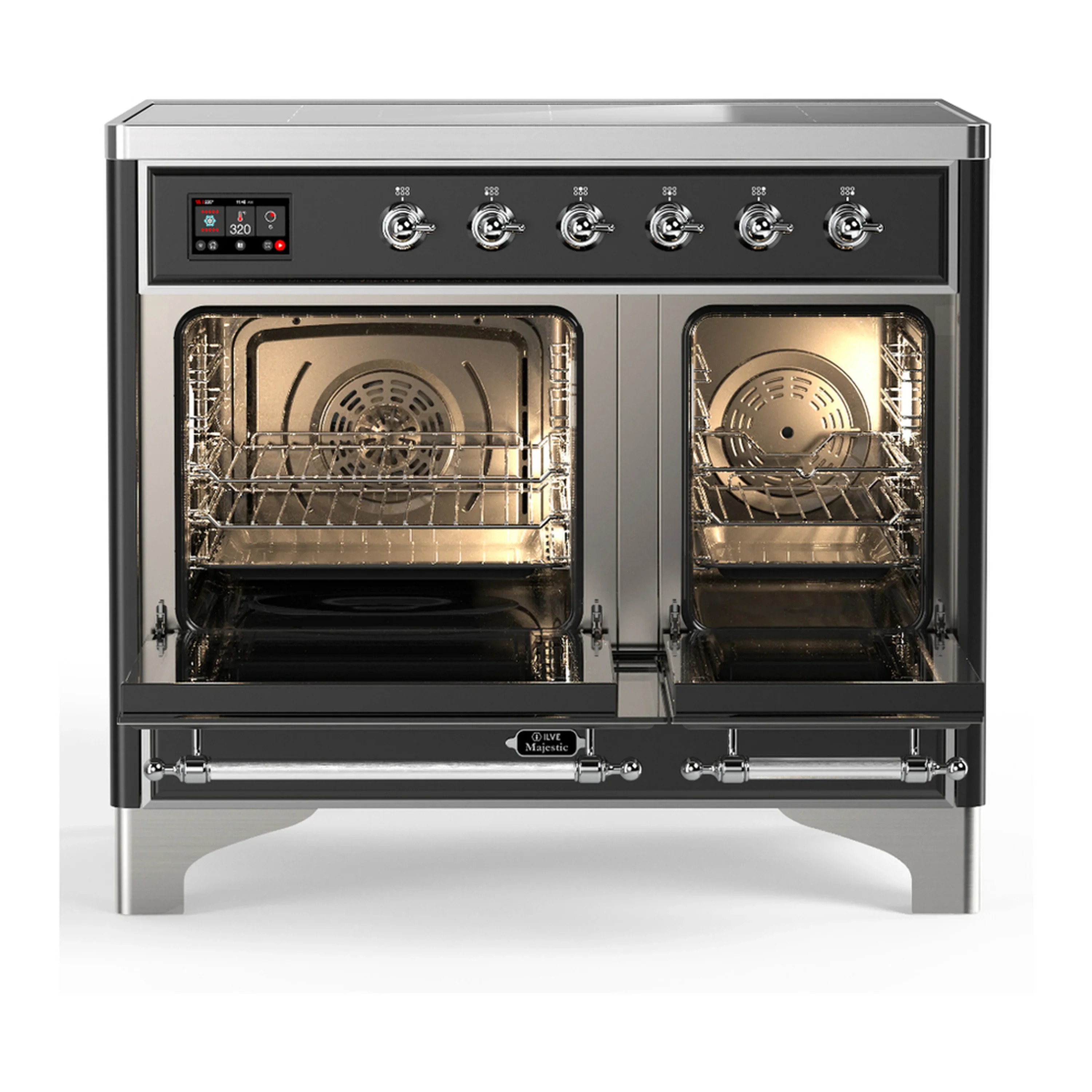 ILVE Majestic III 40-Inch Induction Range with 6 Induction Elements and Solid Door Electric Oven in Glossy Black with Chrome Trim (UMDIB40QNR3BKC) - Image 6