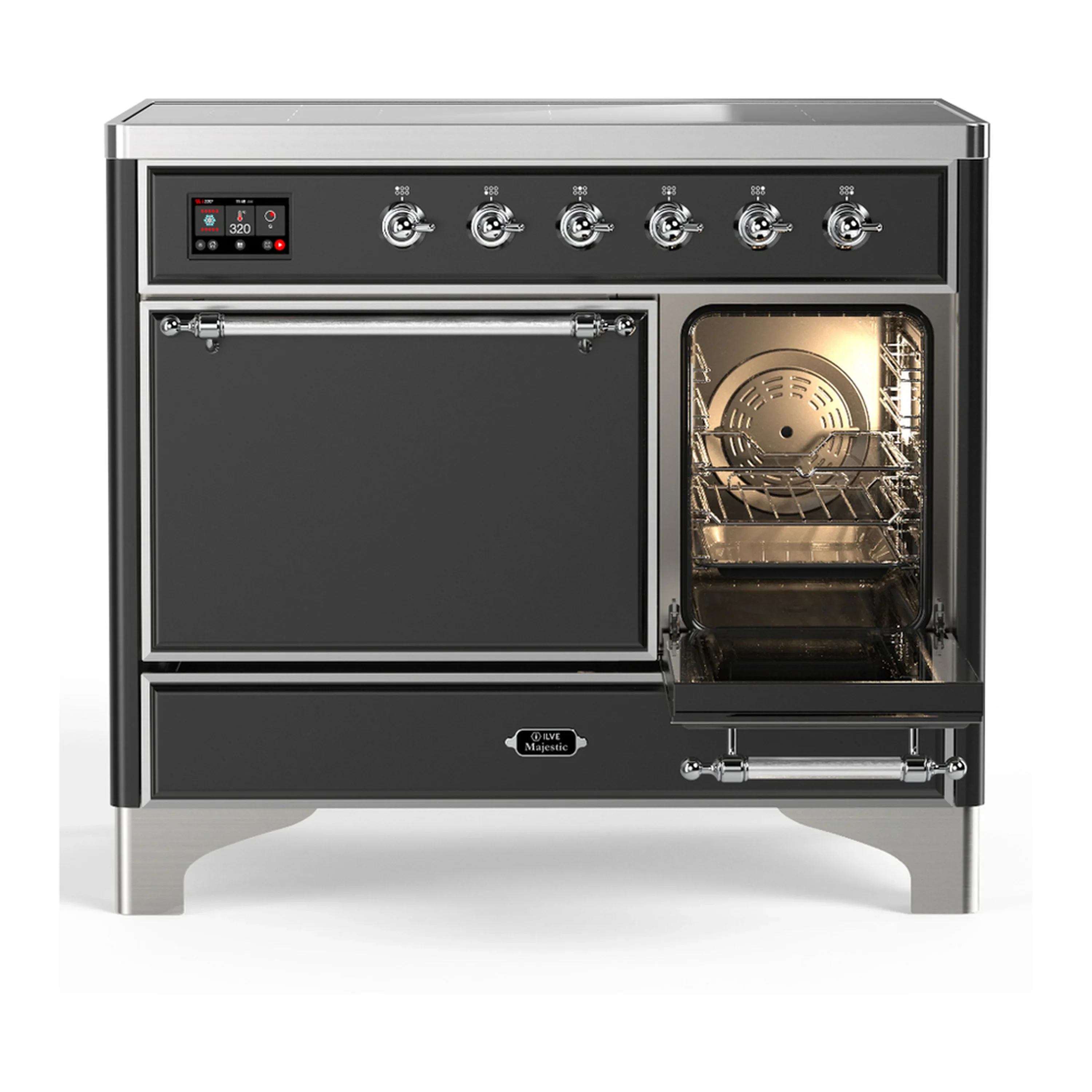ILVE Majestic III 40-Inch Induction Range with 6 Induction Elements and Solid Door Electric Oven in Matte Graphite with Chrome Trim (UMDIB40QNR3MGC) - Image 4