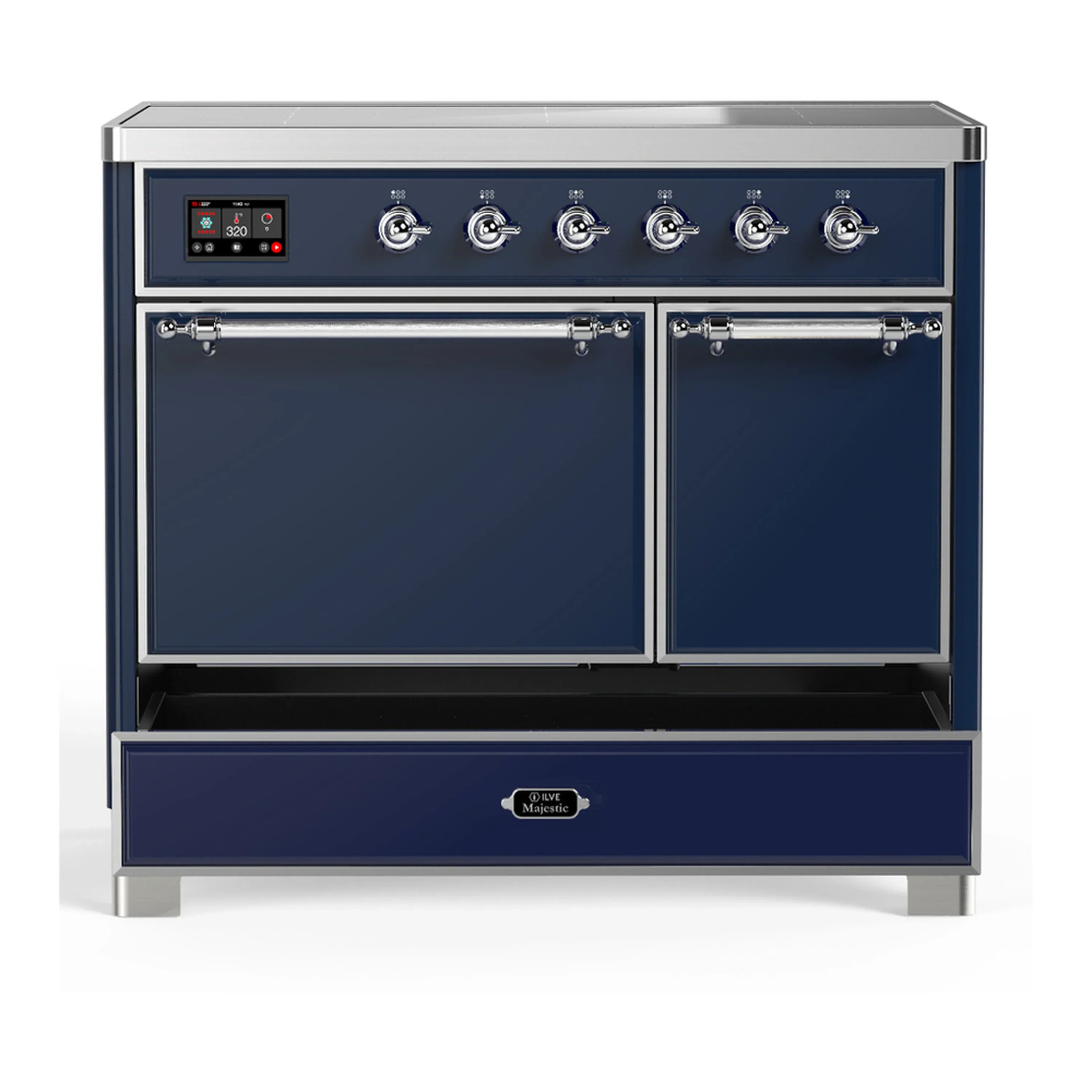 ILVE Majestic III 40-Inch Induction Range with 6 Induction Elements and Solid Door Electric Oven in Mightnight Blue with Chrome Trim (UMDIB40QNR3MBC) - Image 3
