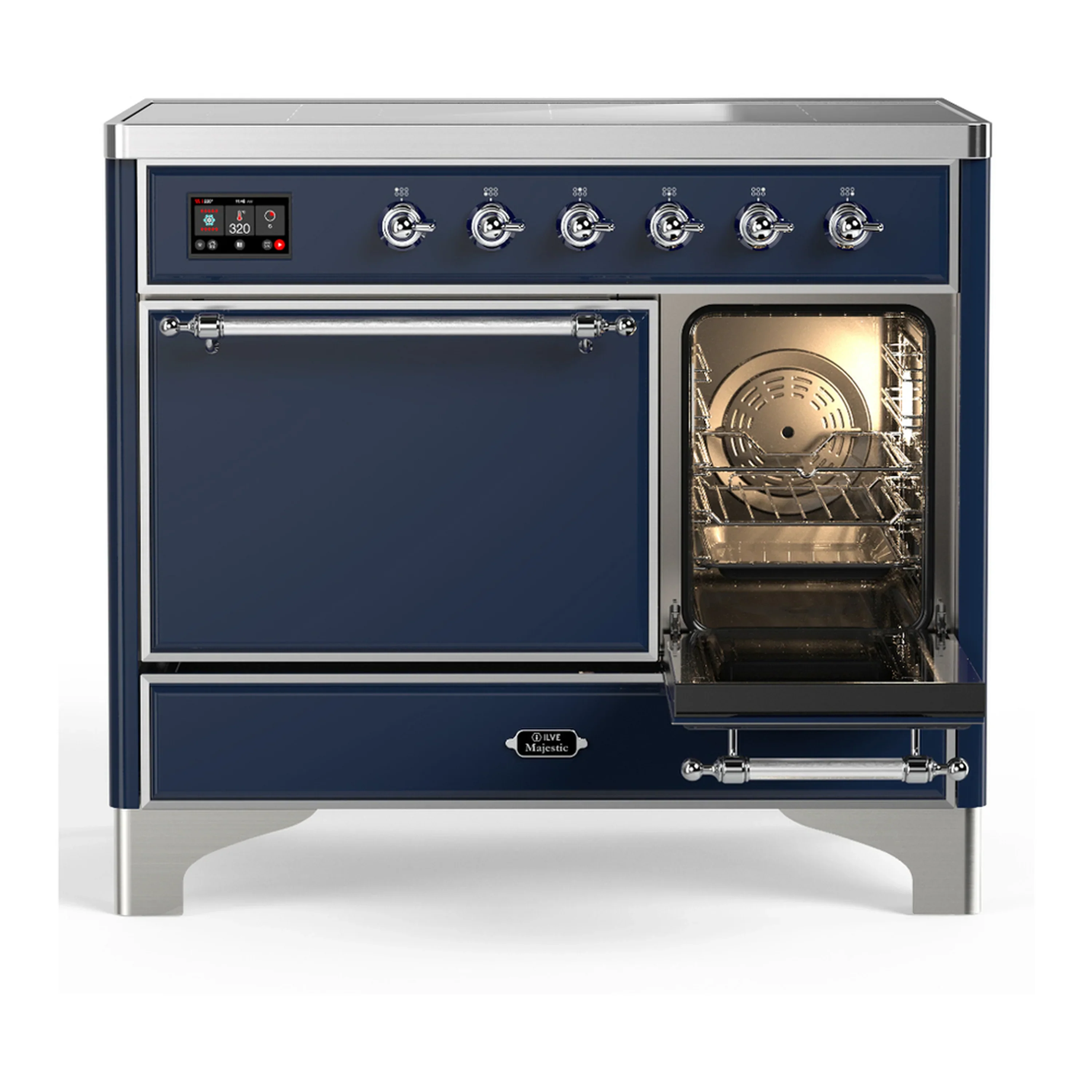 ILVE Majestic III 40-Inch Induction Range with 6 Induction Elements and Solid Door Electric Oven in Mightnight Blue with Chrome Trim (UMDIB40QNR3MBC) - Image 4