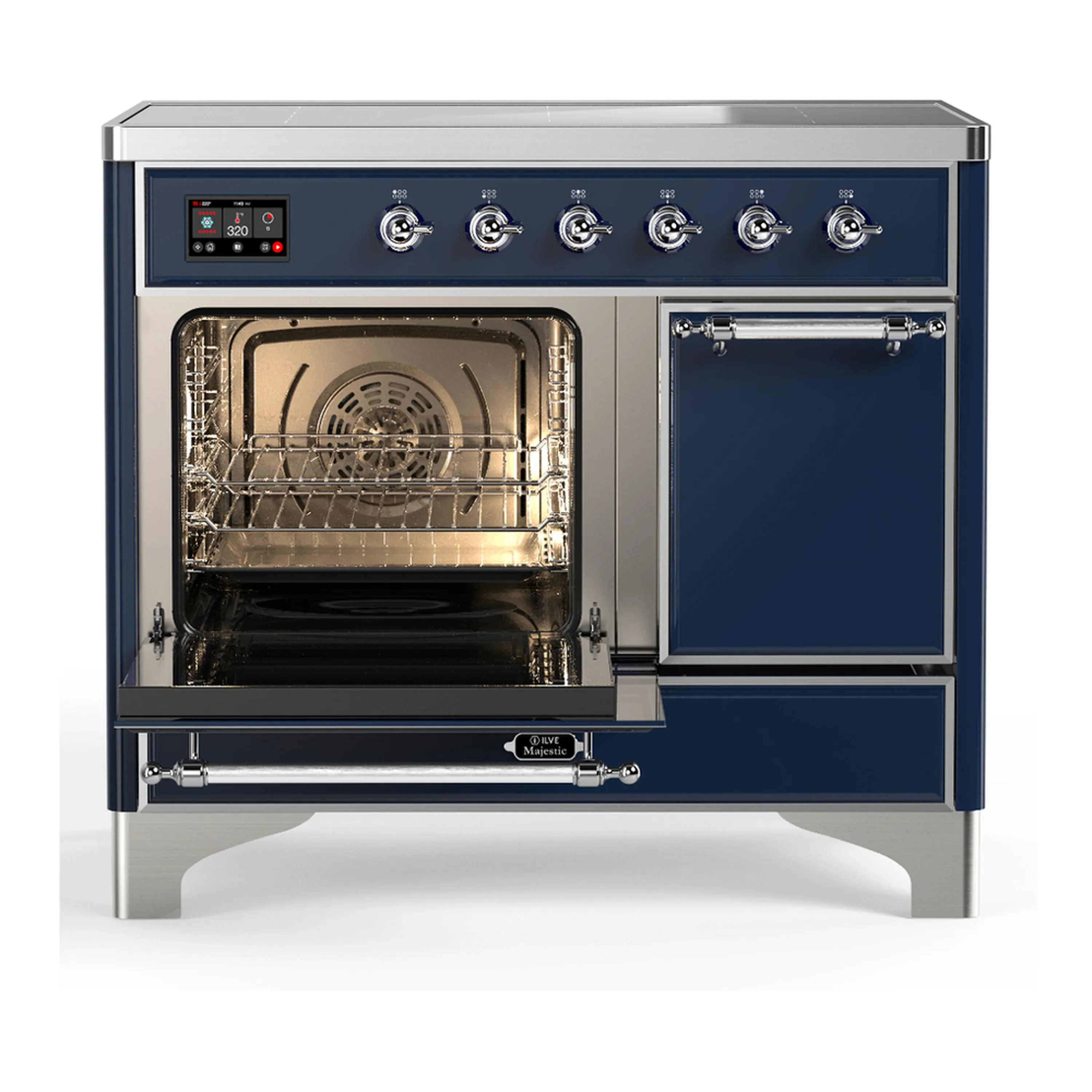 ILVE Majestic III 40-Inch Induction Range with 6 Induction Elements and Solid Door Electric Oven in Mightnight Blue with Chrome Trim (UMDIB40QNR3MBC) - Image 5