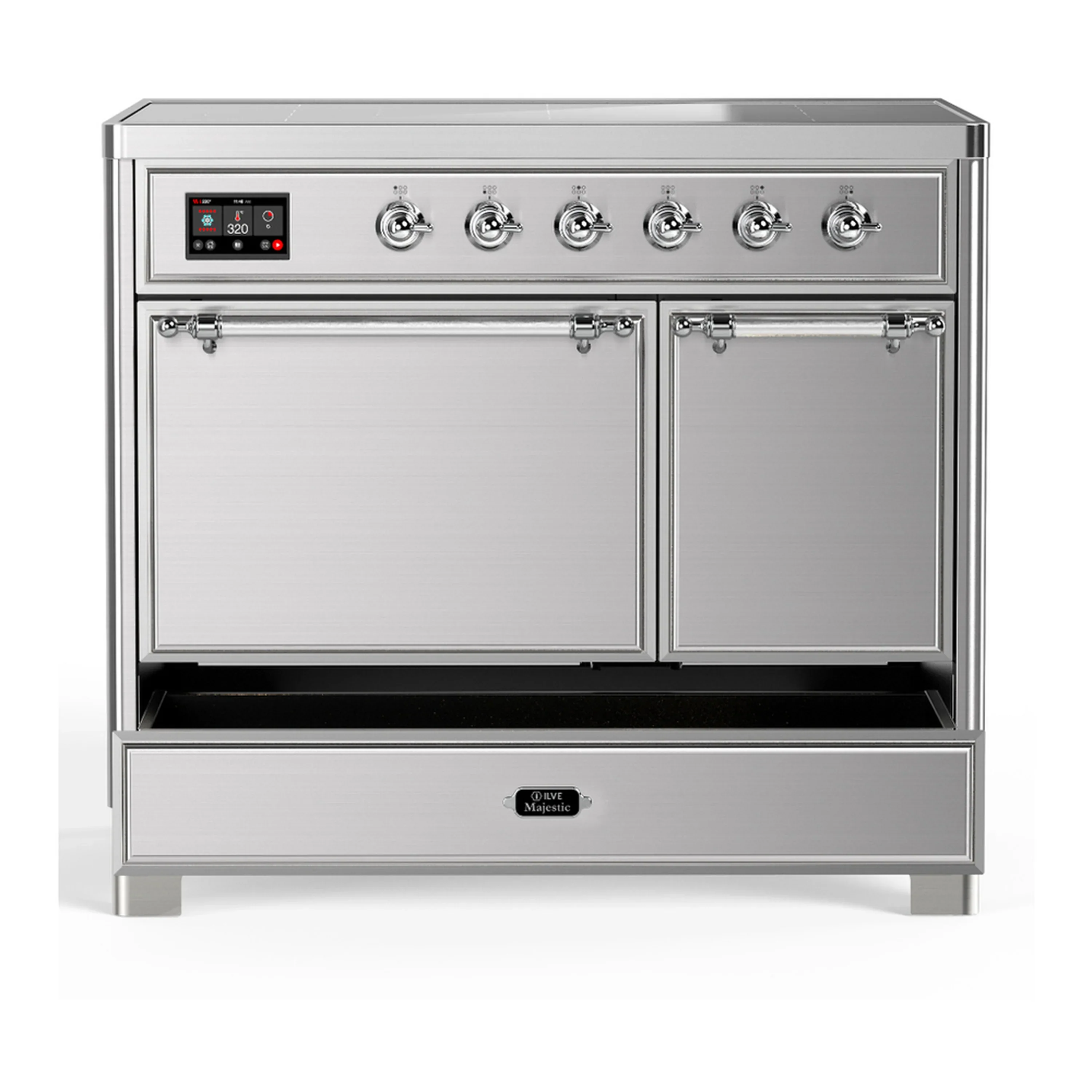 ILVE Majestic III 40-Inch Induction Range with 6 Induction Elements and Solid Door Electric Oven in Stainless Steel with Chrome Trim (UMDIB40QNR3SSC) - Image 3