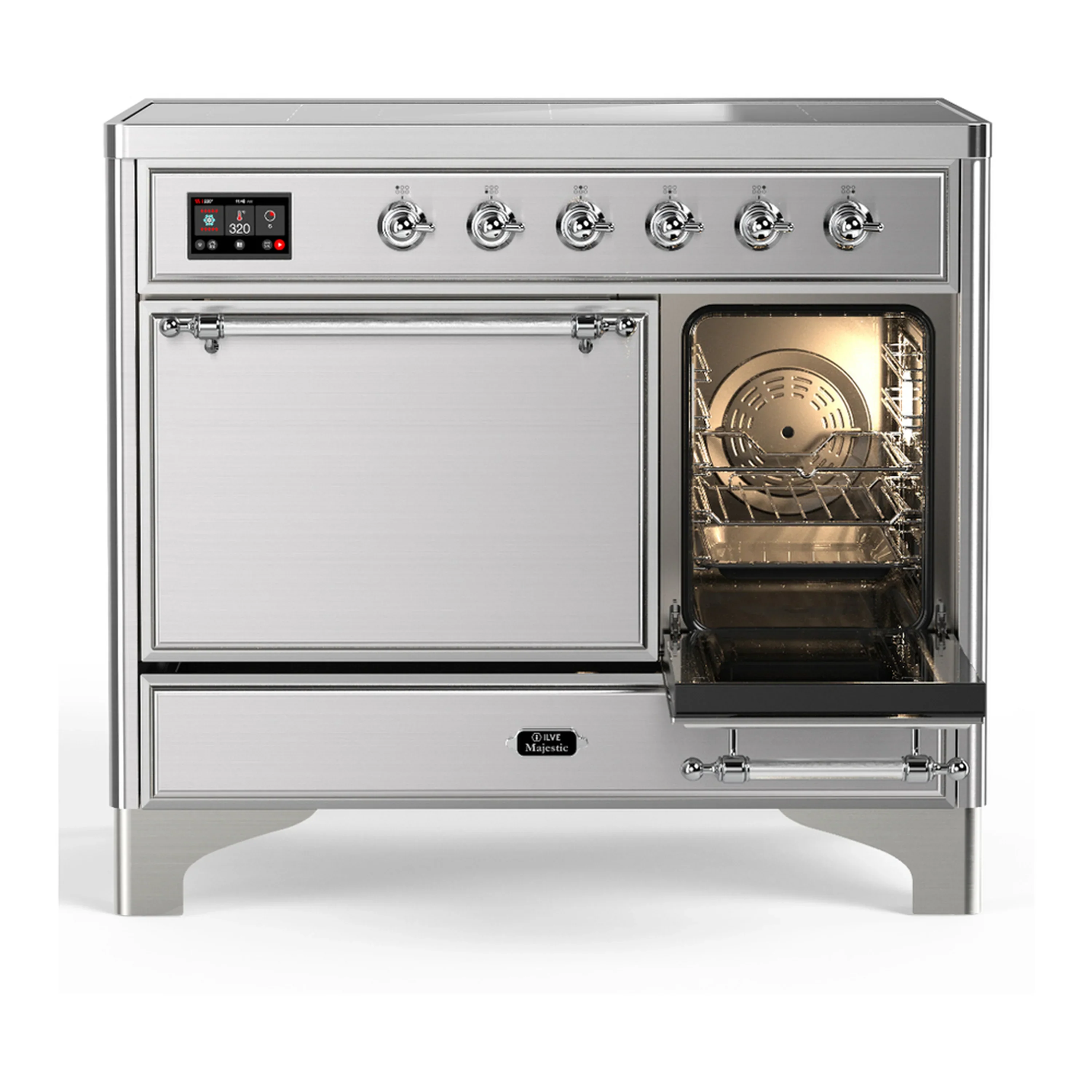 ILVE Majestic III 40-Inch Induction Range with 6 Induction Elements and Solid Door Electric Oven in Stainless Steel with Chrome Trim (UMDIB40QNR3SSC) - Image 4