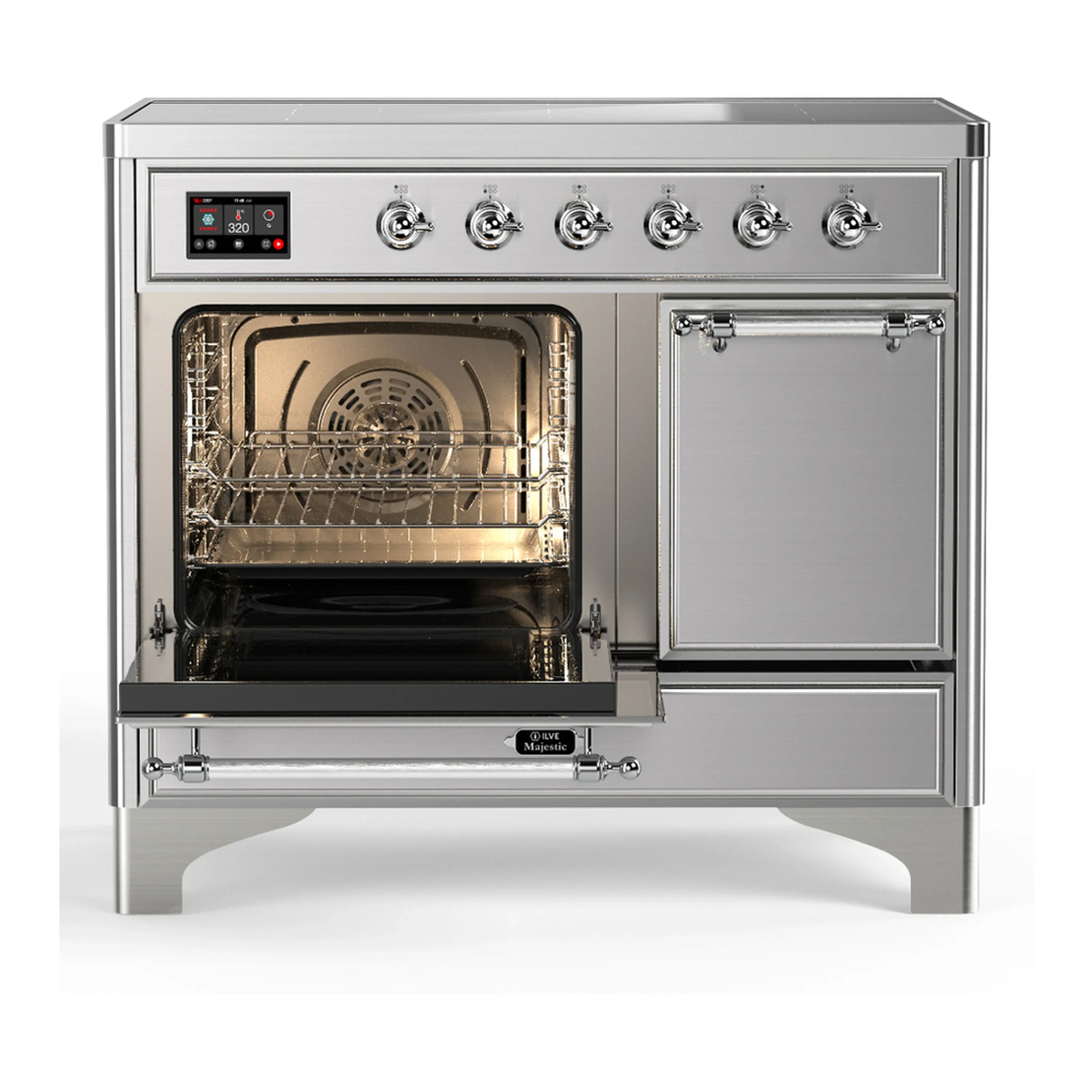 ILVE Majestic III 40-Inch Induction Range with 6 Induction Elements and Solid Door Electric Oven in Stainless Steel with Chrome Trim (UMDIB40QNR3SSC) - Image 5