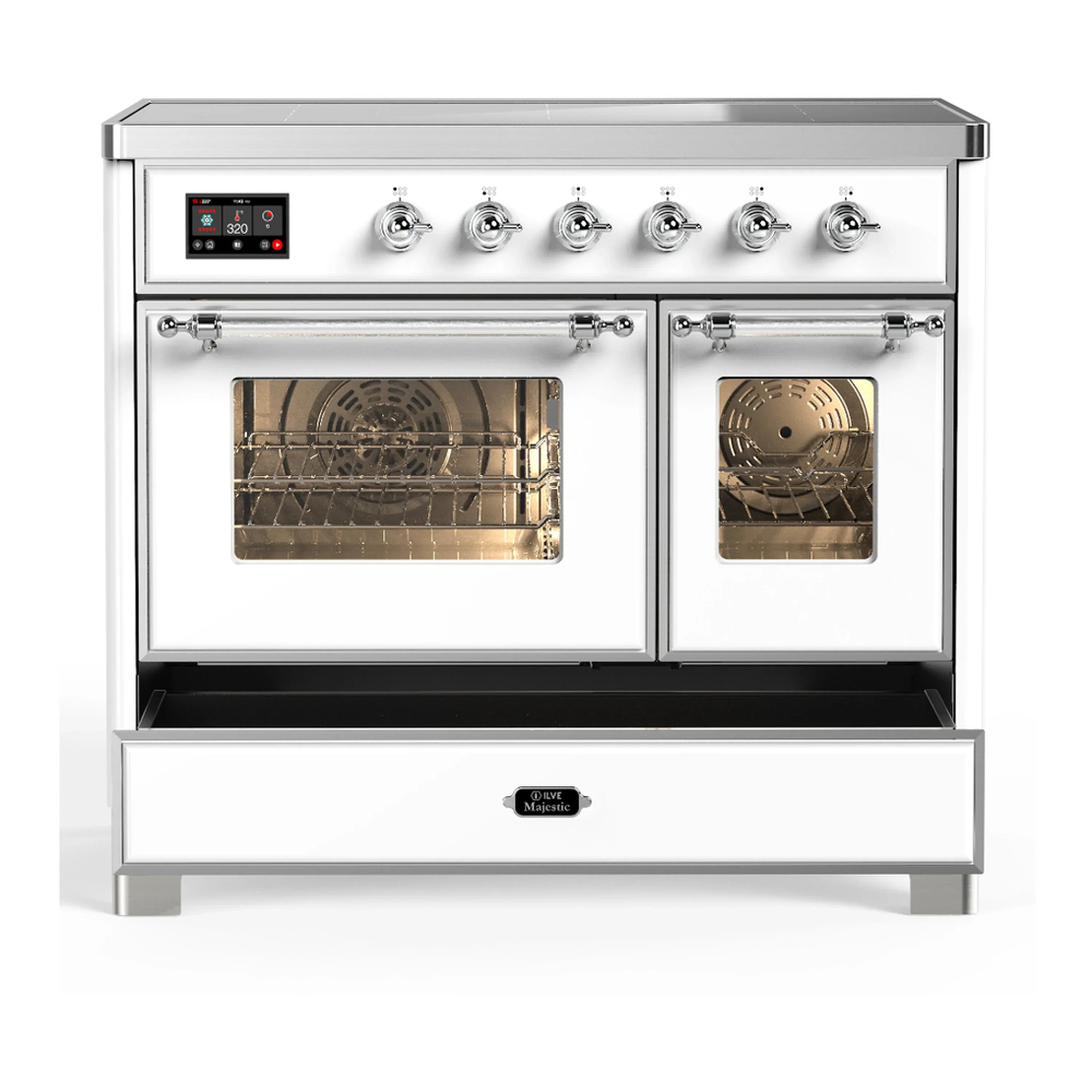 ILVE Majestic III 40-Inch Induction Range with 6 Induction Elements and Triple Glass Door Electric Oven in White with Chrome Trim (UMDIB40NR3WHC) - Image 3