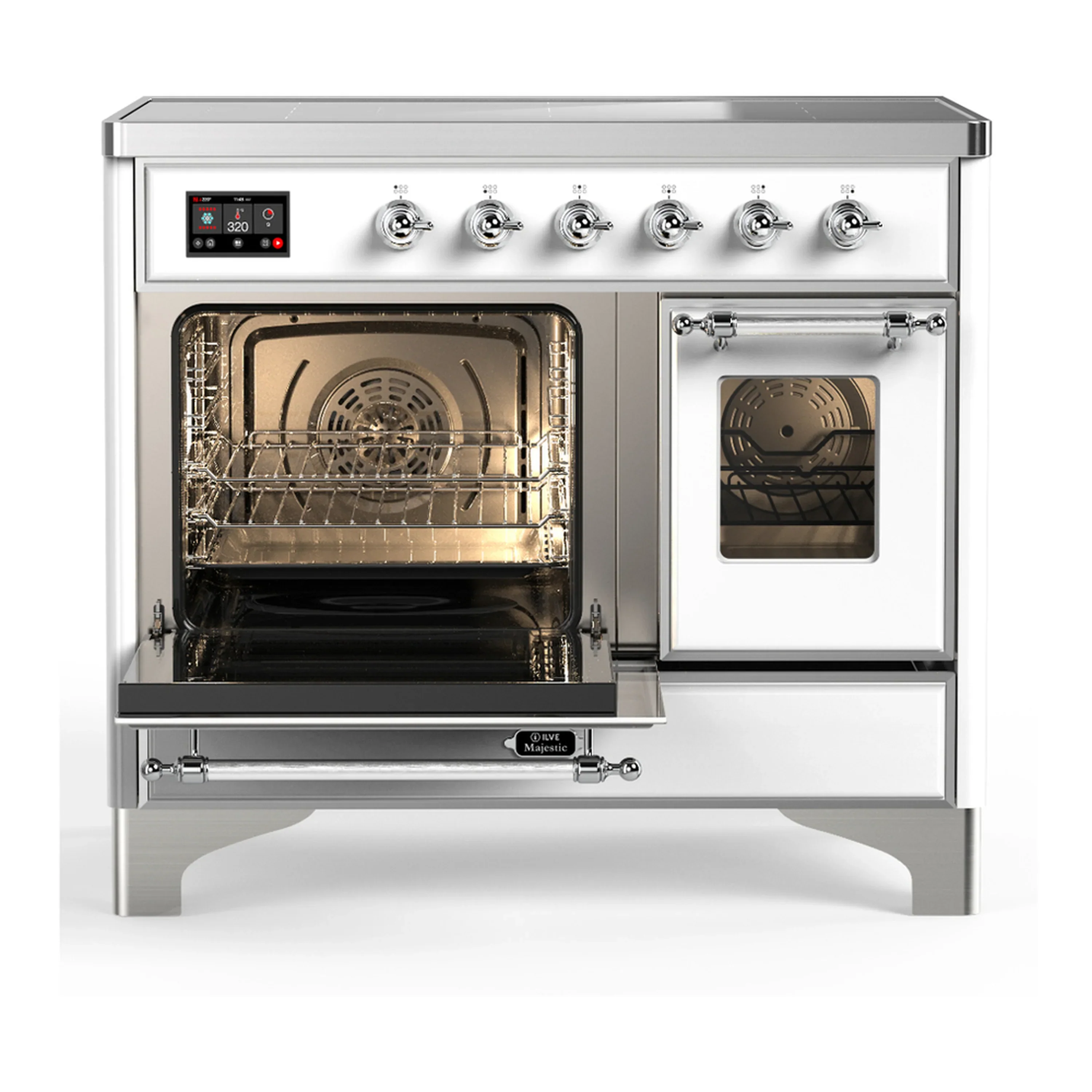 ILVE Majestic III 40-Inch Induction Range with 6 Induction Elements and Triple Glass Door Electric Oven in White with Chrome Trim (UMDIB40NR3WHC) - Image 5